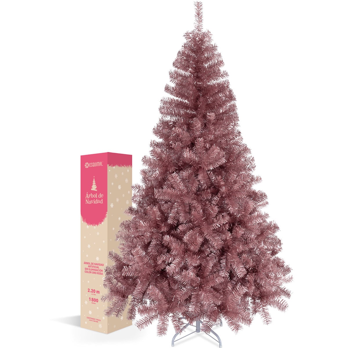 Árbol De Navidad Artificial Esquimal Pino Frondoso Oro Rosa 2.20 m $2,949