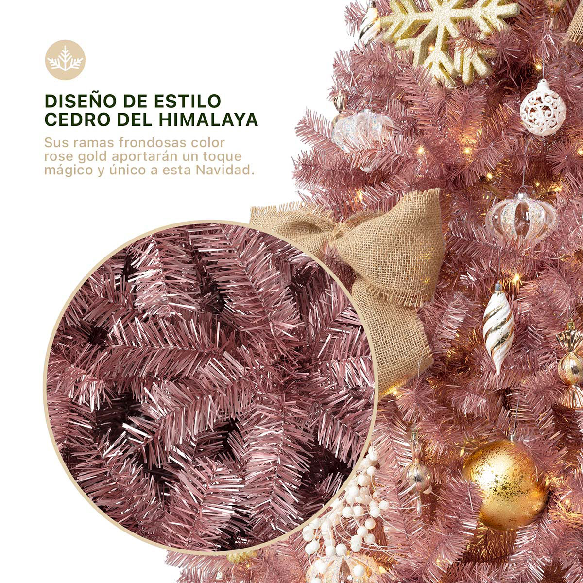 Foto 3 pulgar | Árbol De Navidad Artificial Esquimal Pino Frondoso Oro Rosa 2.20 m