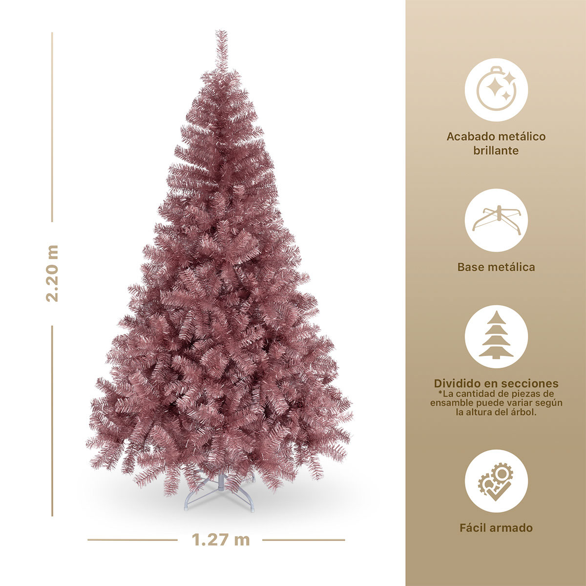 Foto 5 pulgar | Árbol De Navidad Artificial Esquimal Pino Frondoso Oro Rosa 2.20 m