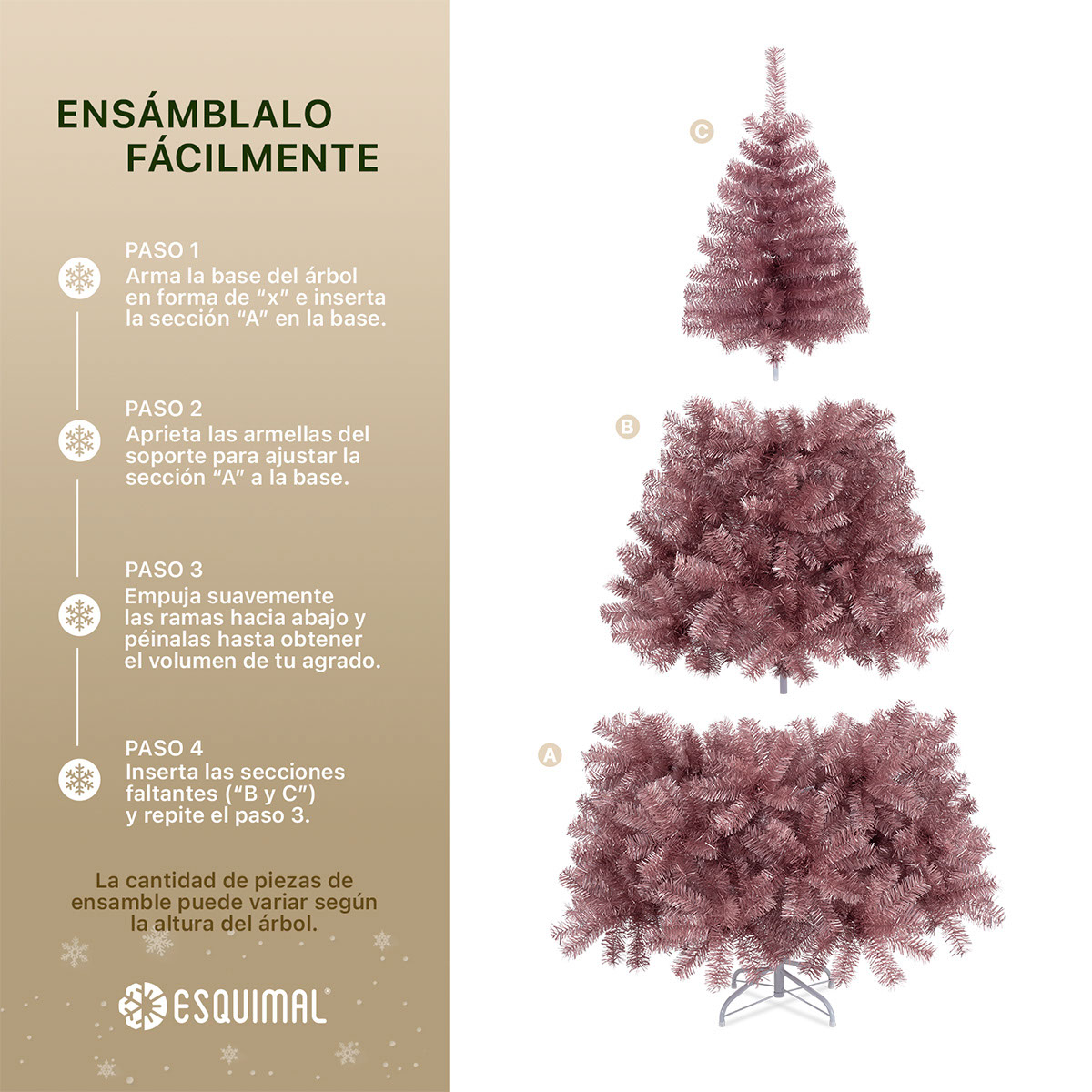 Foto 6 pulgar | Árbol De Navidad Artificial Esquimal Pino Frondoso Oro Rosa 2.20 m