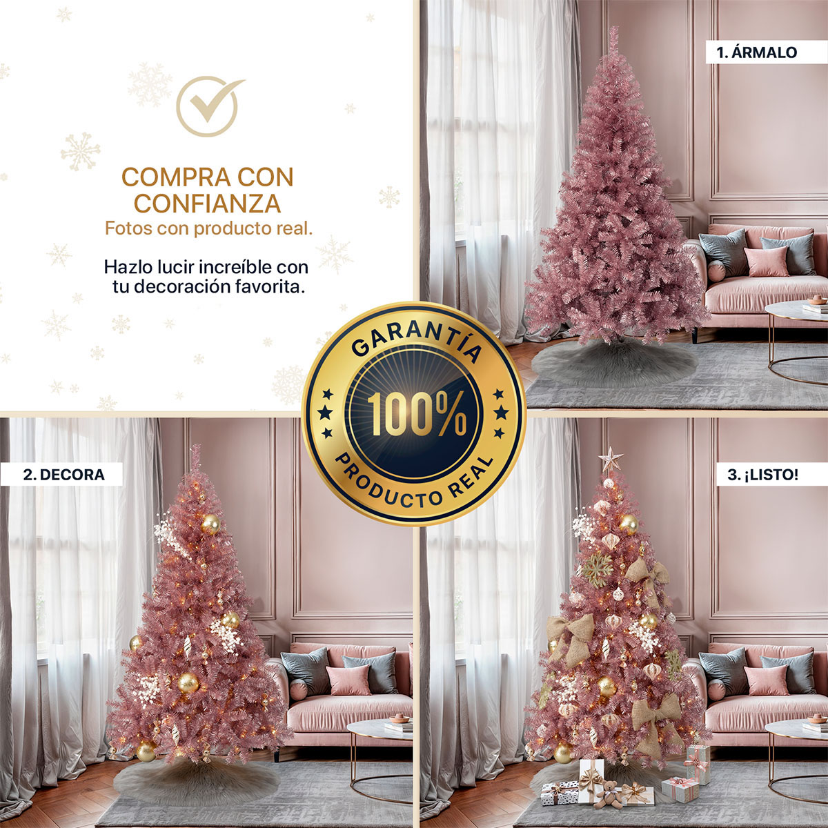 Foto 7 pulgar | Árbol De Navidad Artificial Esquimal Pino Frondoso Oro Rosa 2.20 m