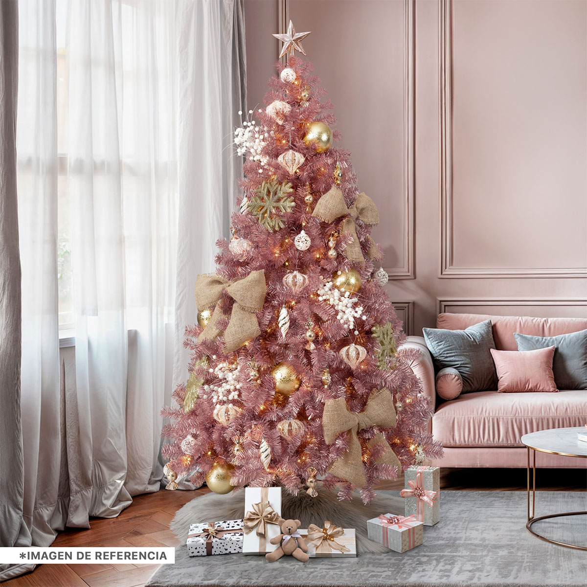 Foto 7 | Árbol De Navidad Artificial Esquimal Pino Frondoso Oro Rosa 2.20 m