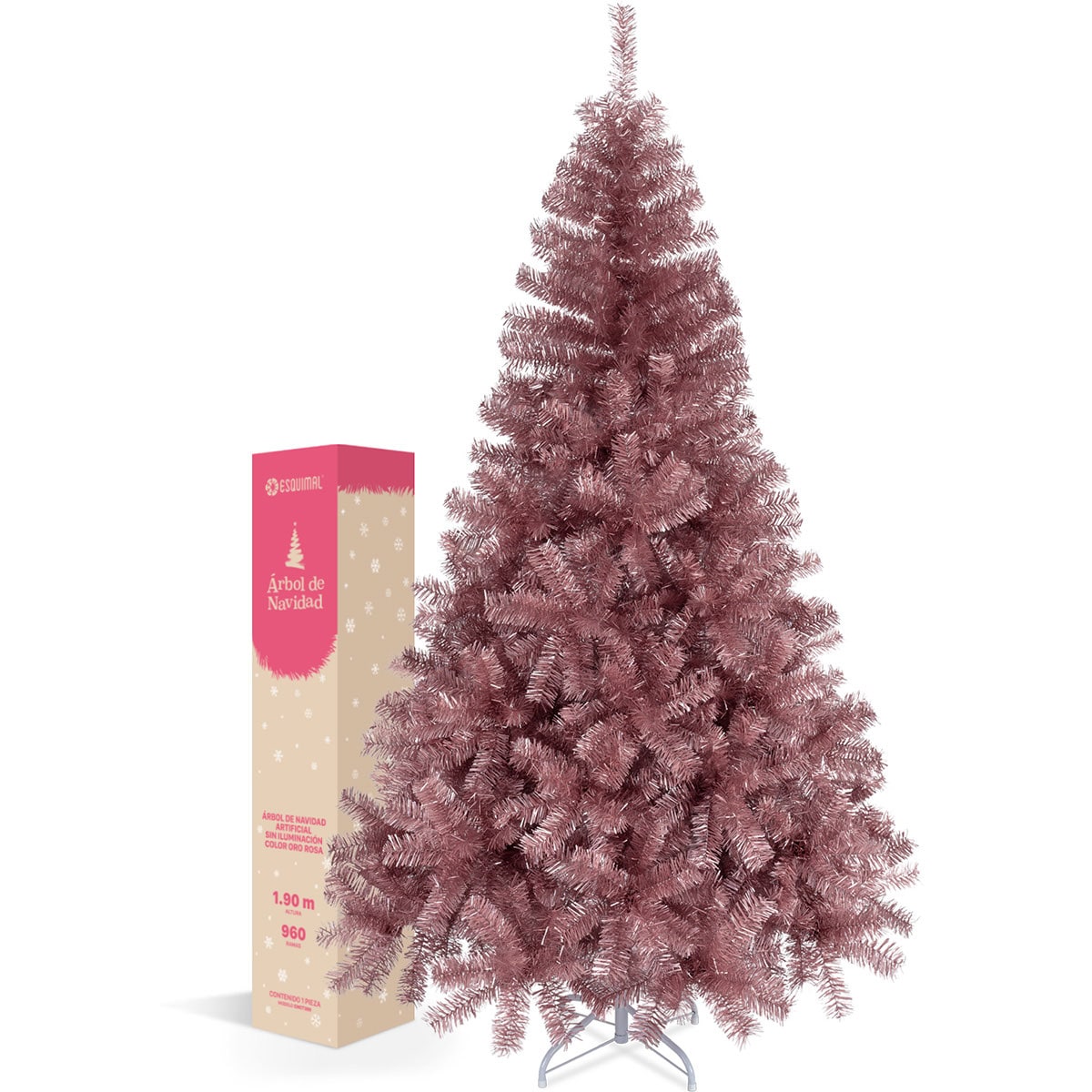 Árbol de Navidad Artificial Esquimal Pino Frondoso Oro Rosa 1.90 m $1,799