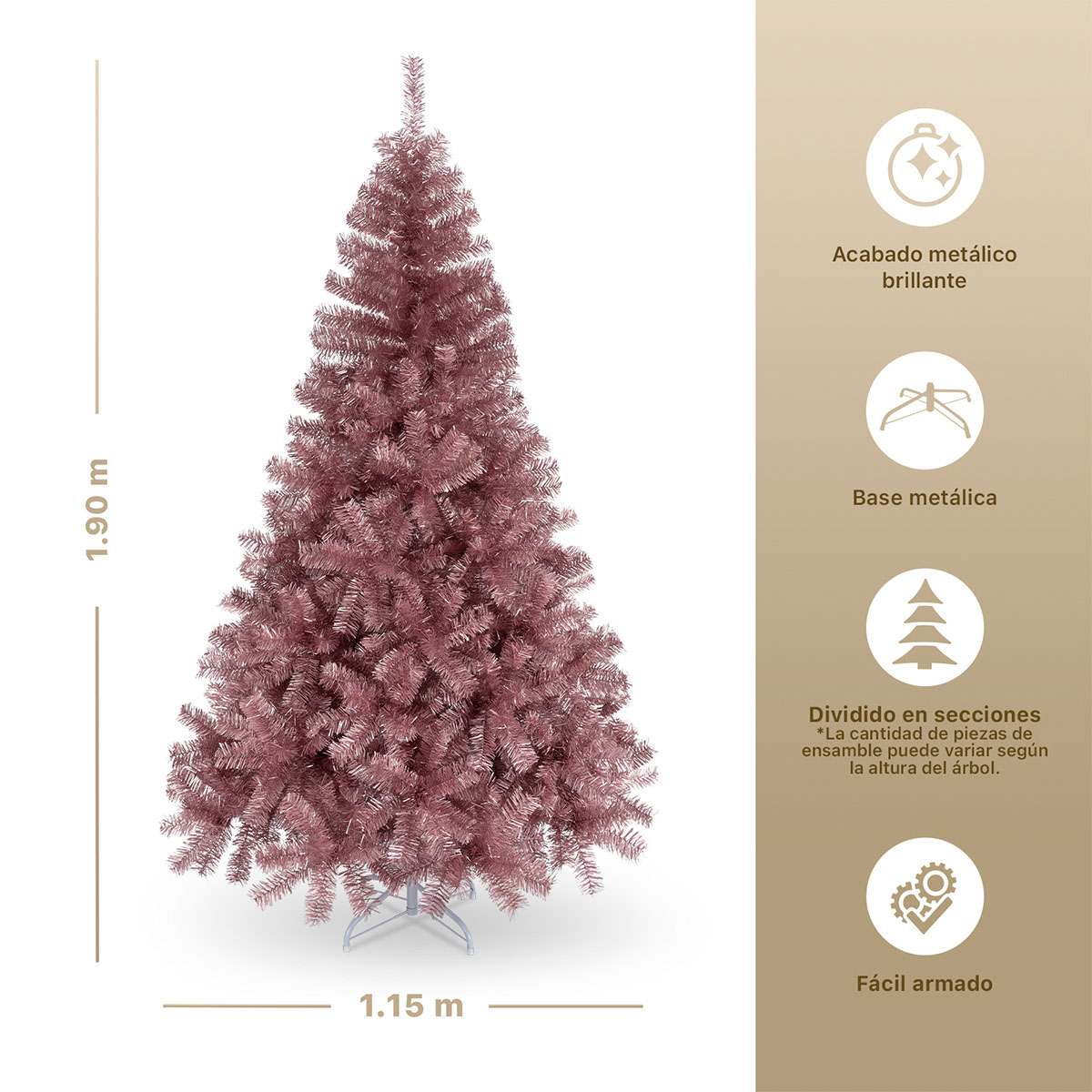 Foto 5 pulgar | Árbol de Navidad Artificial Esquimal Pino Frondoso Oro Rosa 1.90 m