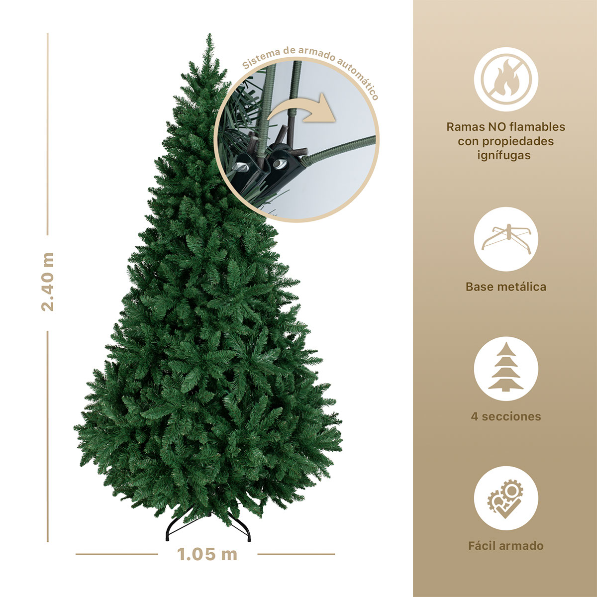 Foto 5 pulgar | Árbol De Navidad Artificial Esquimal Pino Verde 2.40m Con 1800 Ramas