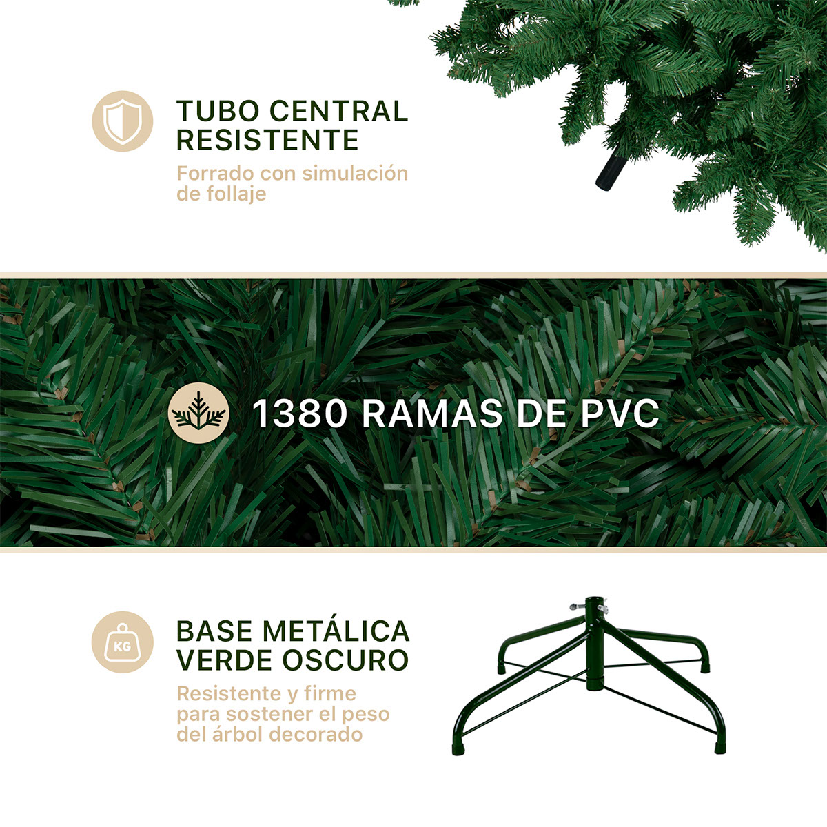 Foto 4 pulgar | Árbol De Navidad Artificial Esquimal Pino Verde 2.20m Con 1380 Ramas