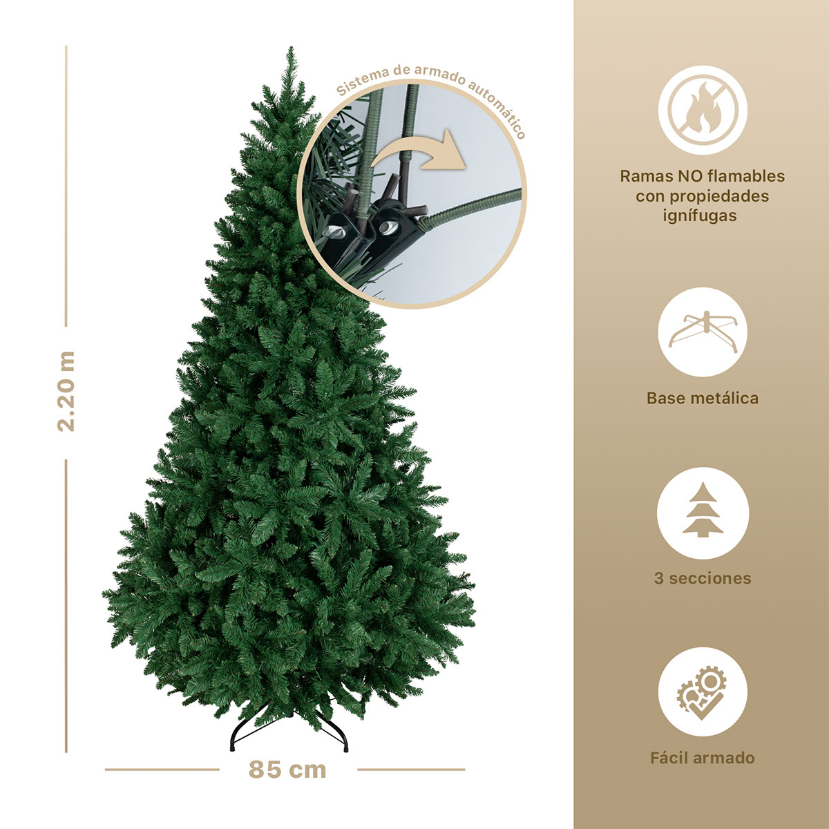 Foto 5 pulgar | Árbol De Navidad Artificial Esquimal Pino Verde 2.20m Con 1380 Ramas