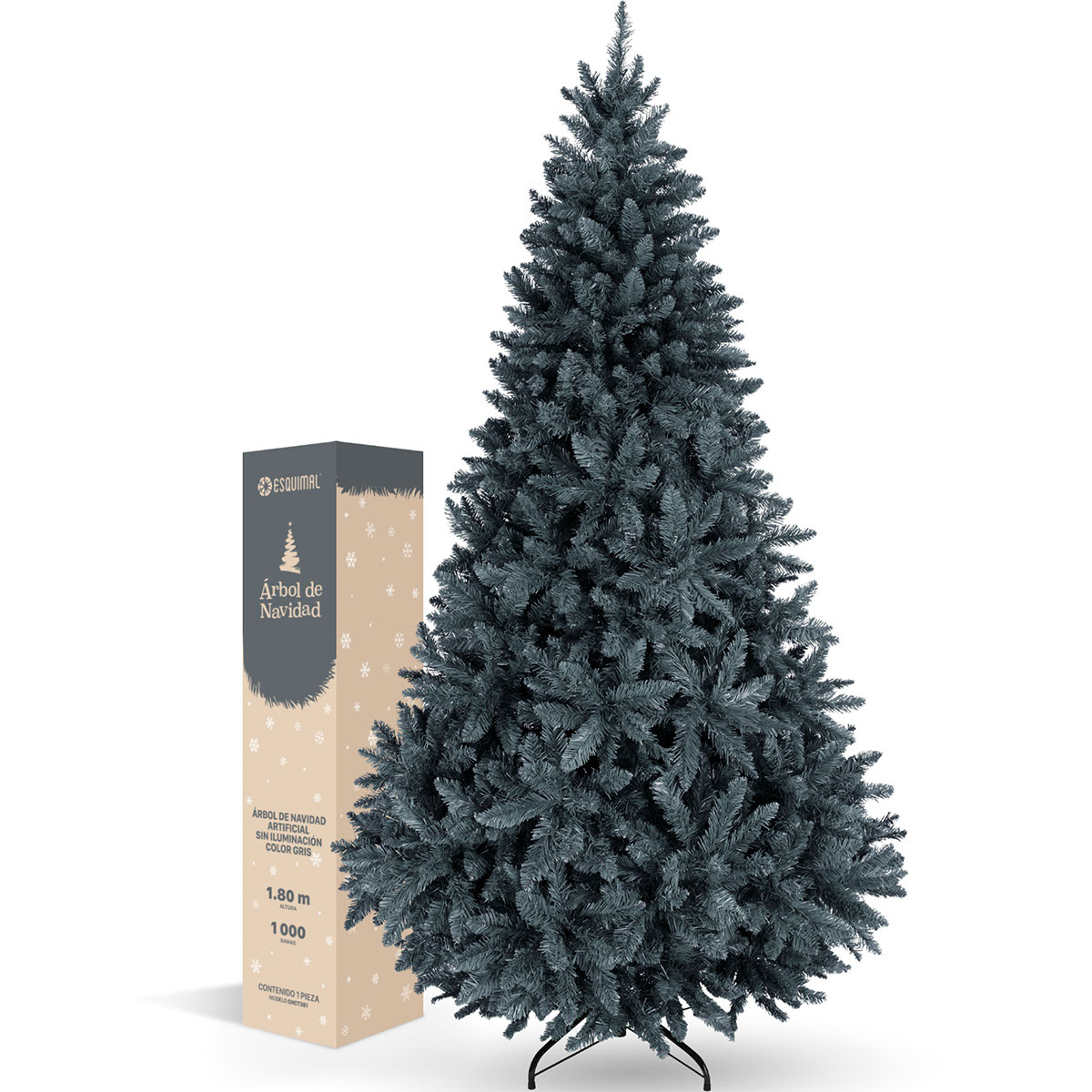 Árbol De Navidad Artificial Esquimal Pino Gris 1.80m Con 1000 Ramas