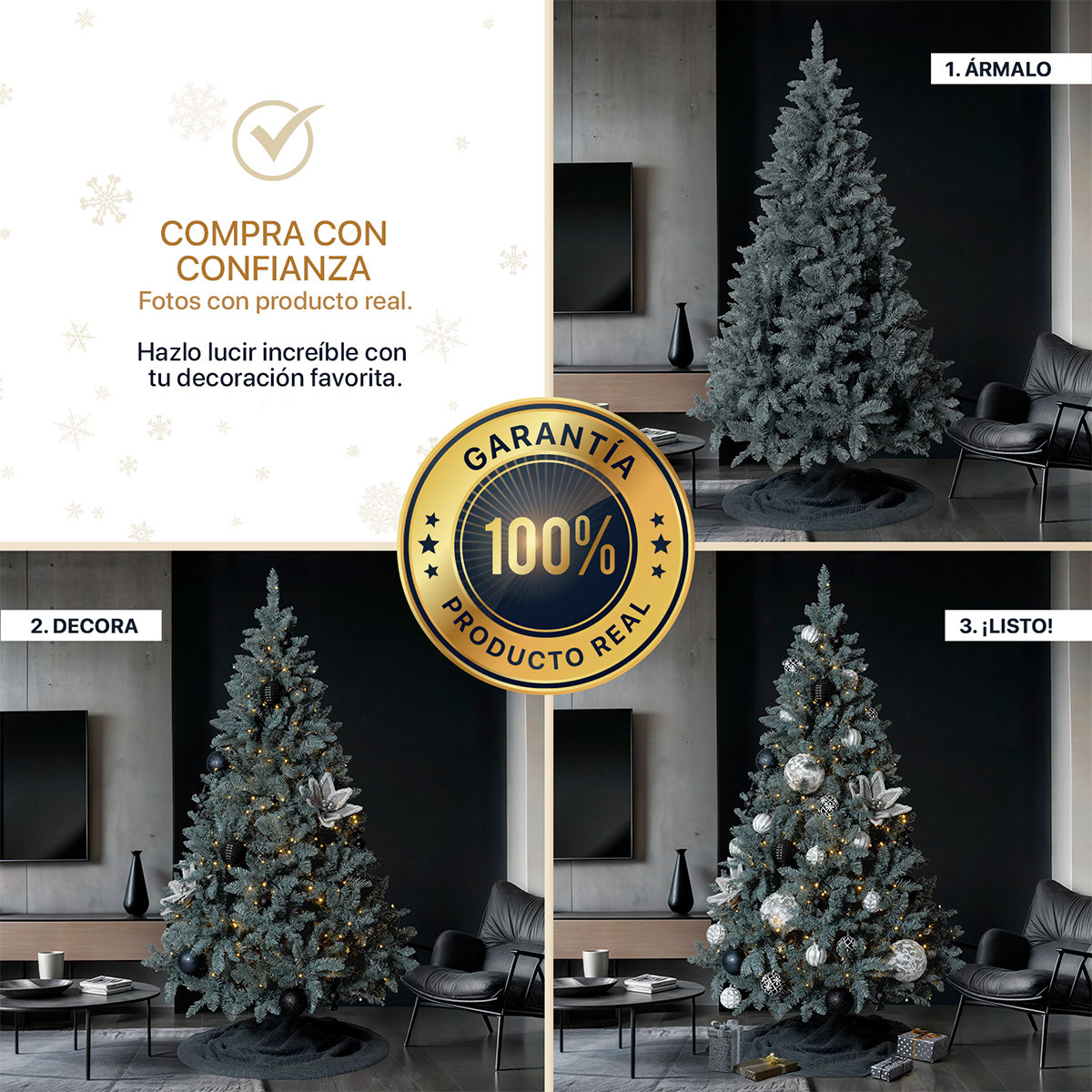 Foto 7 pulgar | Árbol De Navidad Artificial Esquimal Pino Gris 1.80m Con 1000 Ramas