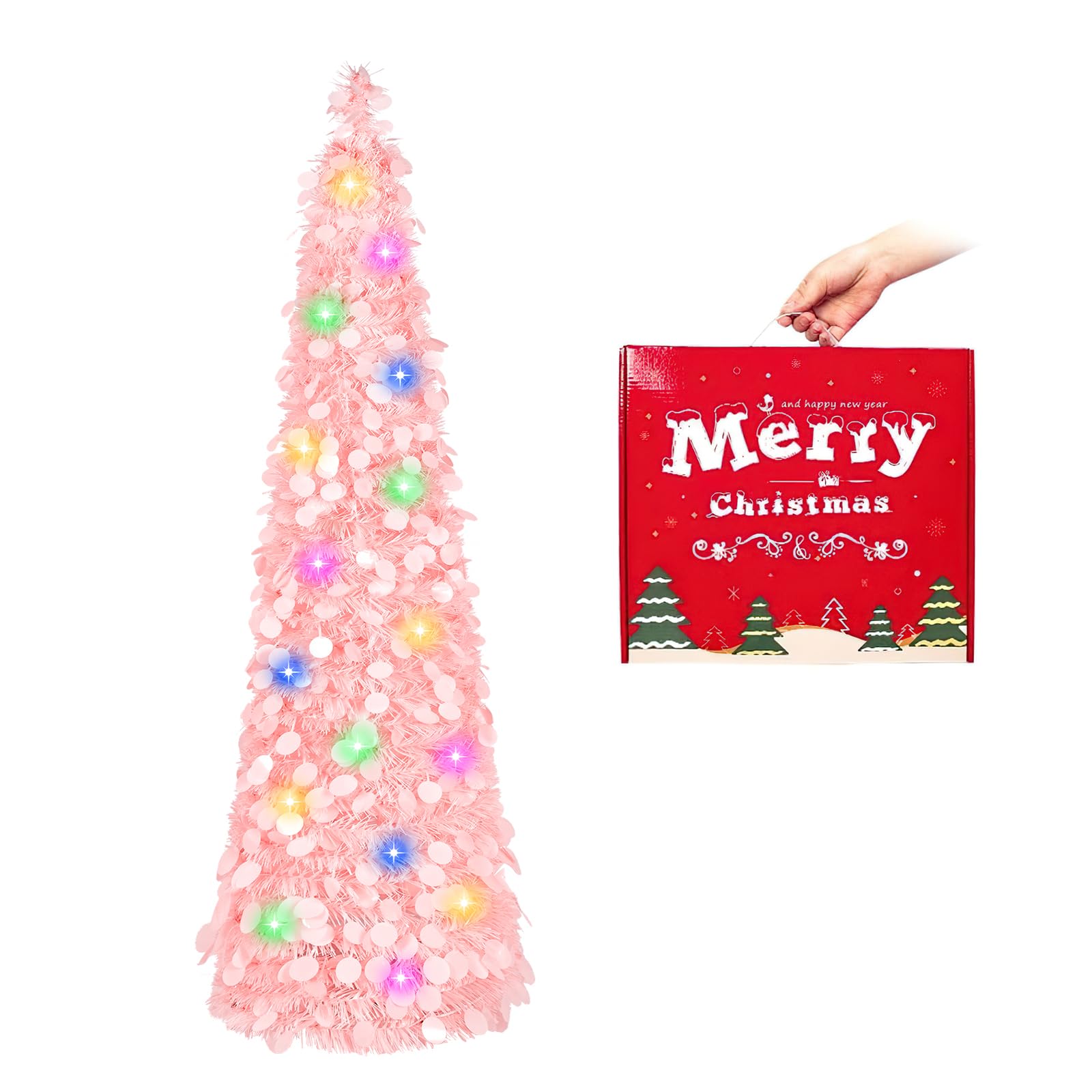 Foto 2 pulgar | Árbol De Navidad Macting Rosa De 5 Pies Con Luces Y Soporte - Venta Internacional.