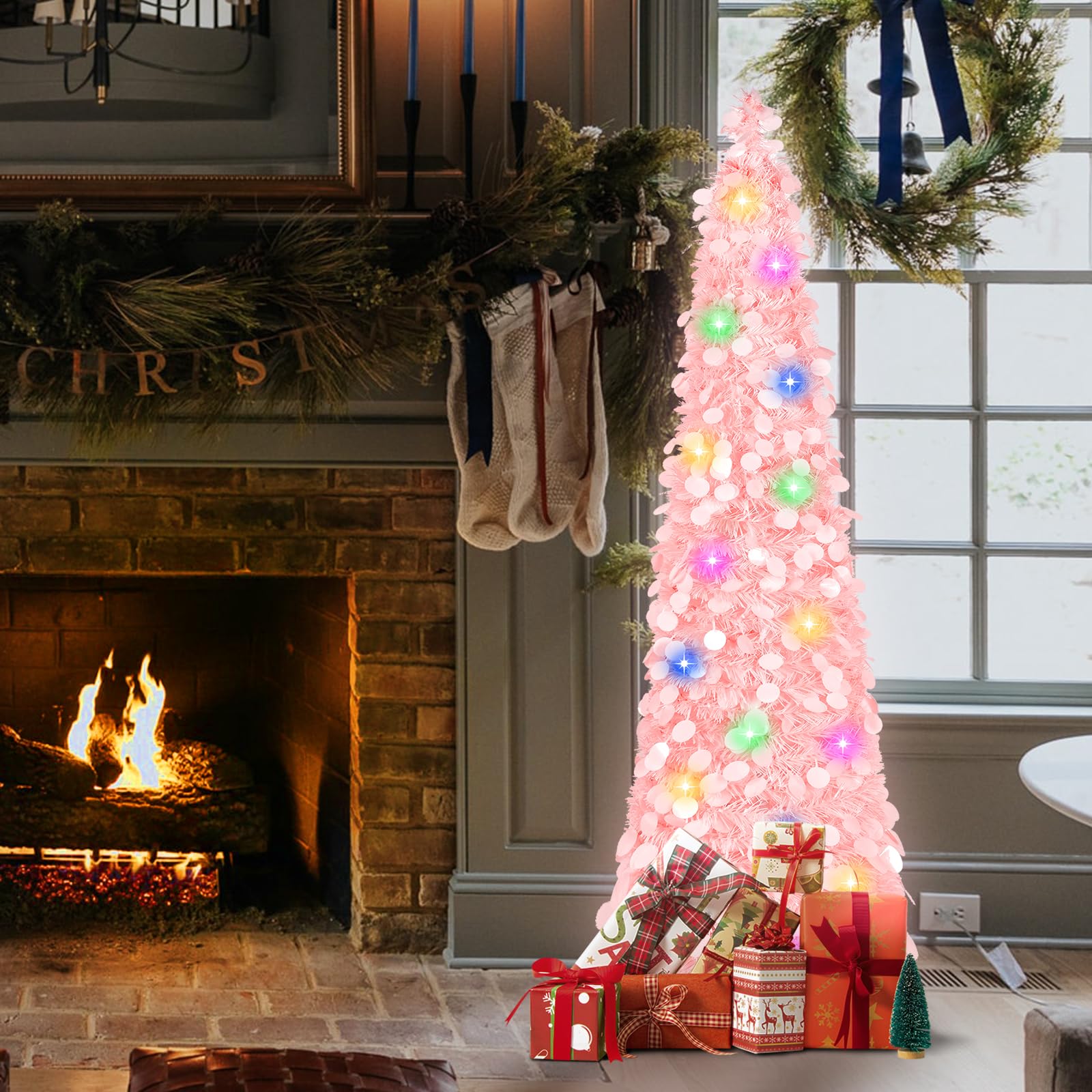 Foto 2 | Árbol De Navidad Macting Rosa De 5 Pies Con Luces Y Soporte - Venta Internacional.