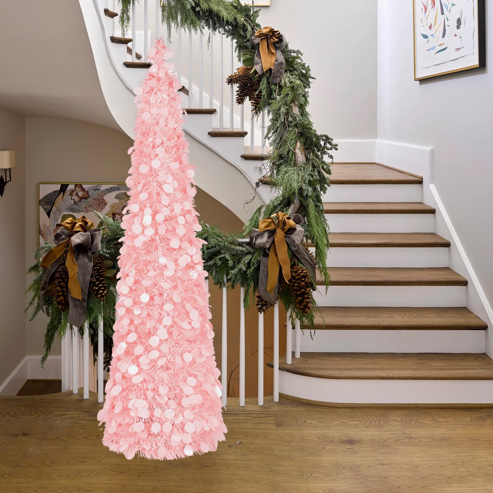Foto 4 pulgar | Árbol De Navidad Macting Rosa De 5 Pies Con Luces Y Soporte - Venta Internacional.