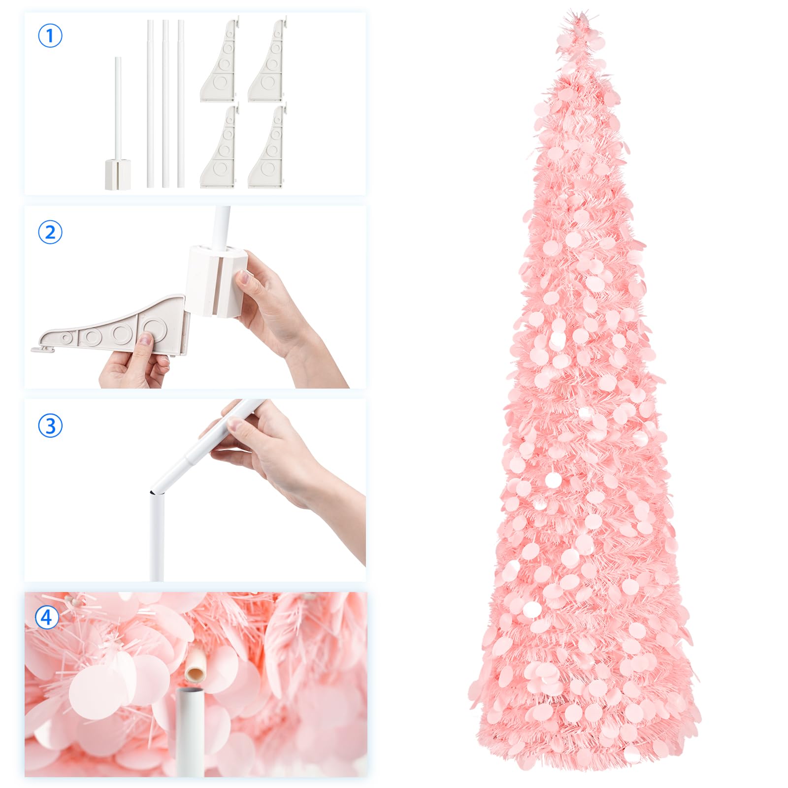 Foto 5 | Árbol De Navidad Macting Rosa De 5 Pies Con Luces Y Soporte - Venta Internacional.