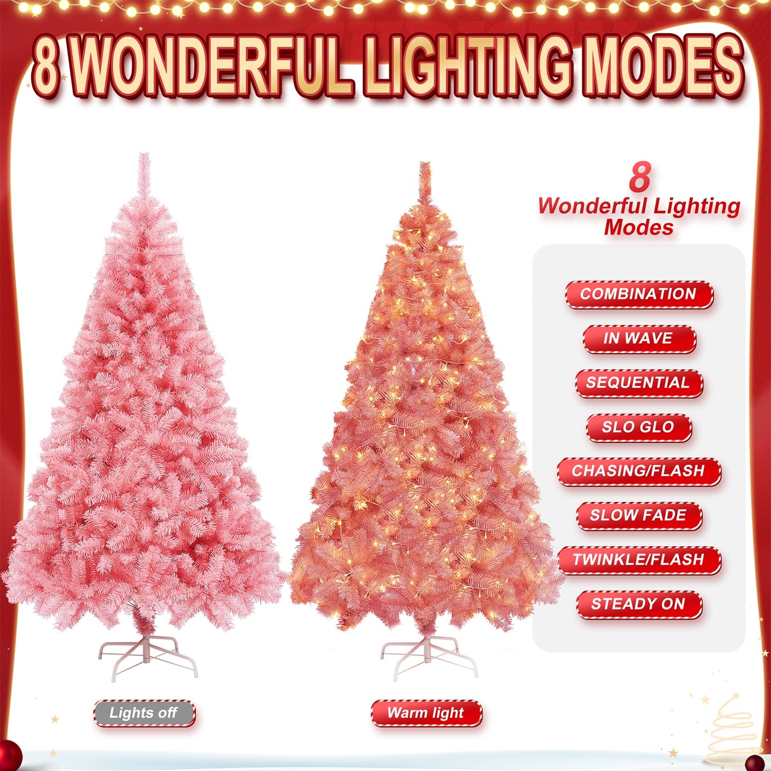 Foto 3 pulgar | Árbol De Navidad Artificial Juegoal De 6 Pies Con 300 Luces Led, Color Rosa - Venta Internacional.