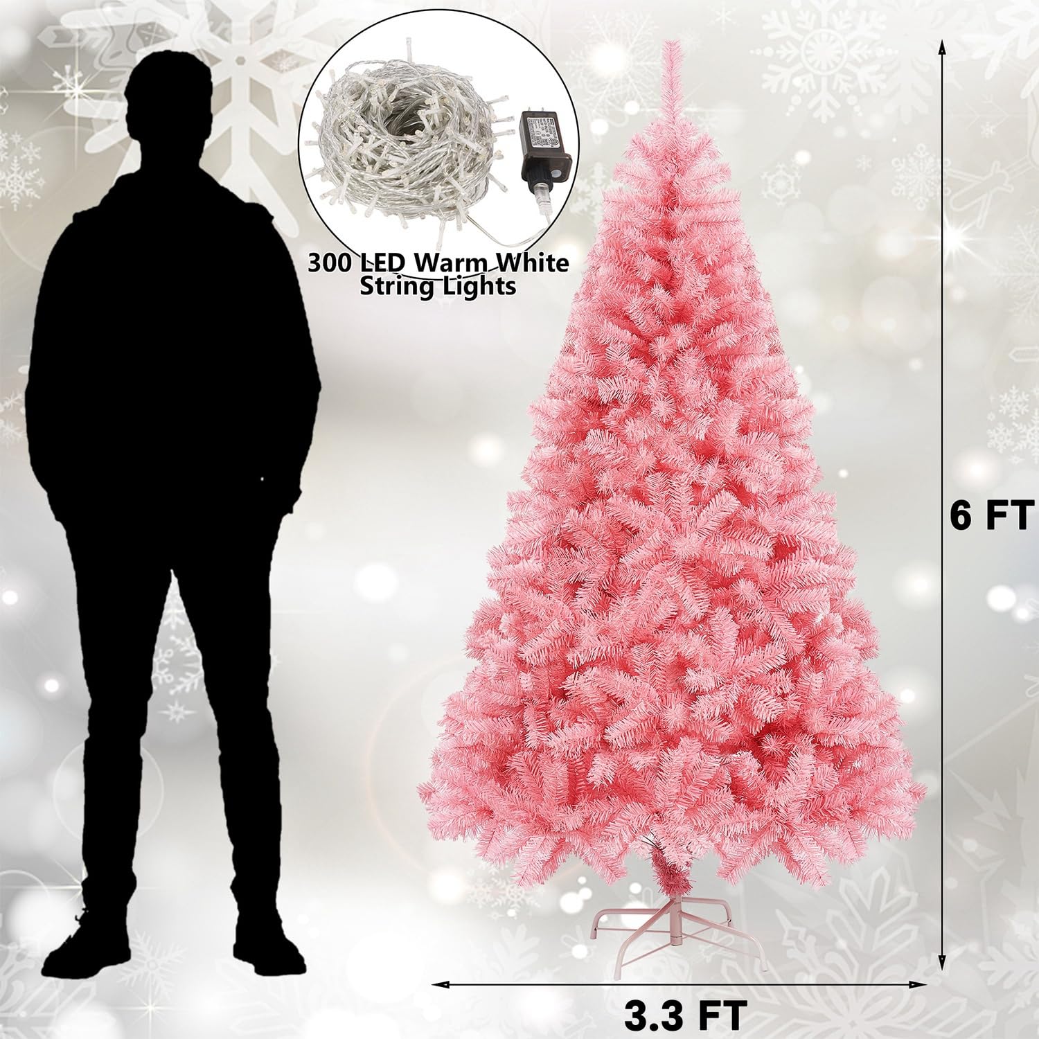 Foto 4 pulgar | Árbol De Navidad Artificial Juegoal De 6 Pies Con 300 Luces Led, Color Rosa - Venta Internacional.
