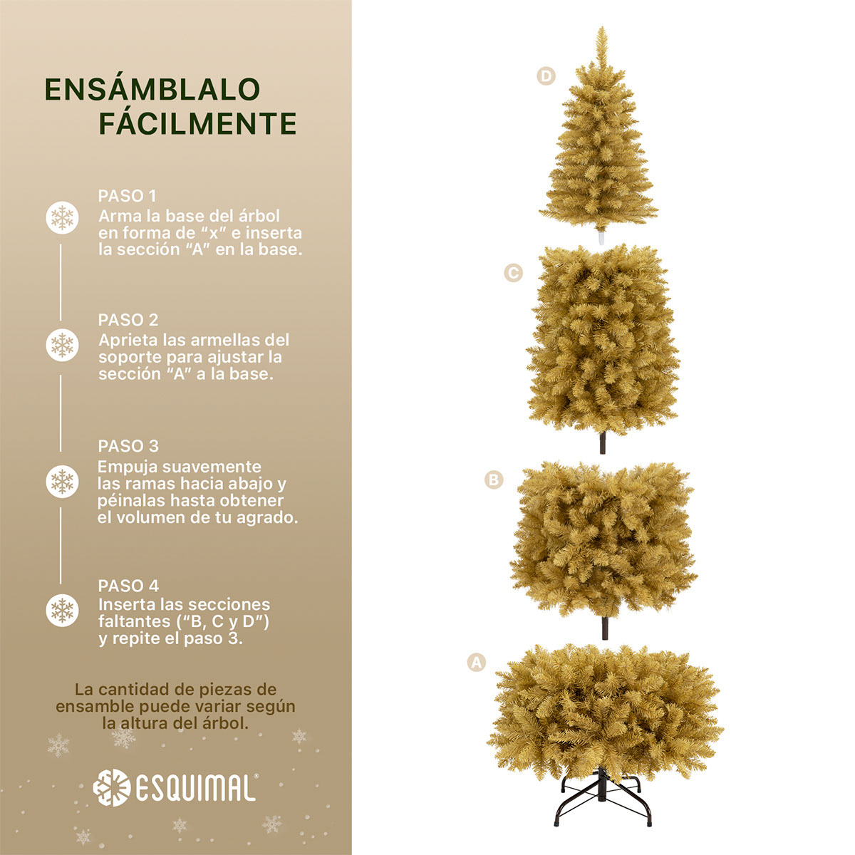 Foto 5 | Árbol De Navidad Artificial Esquimal Pino Dorado Tipo Lápiz 2.20m Con 1150 Ramas