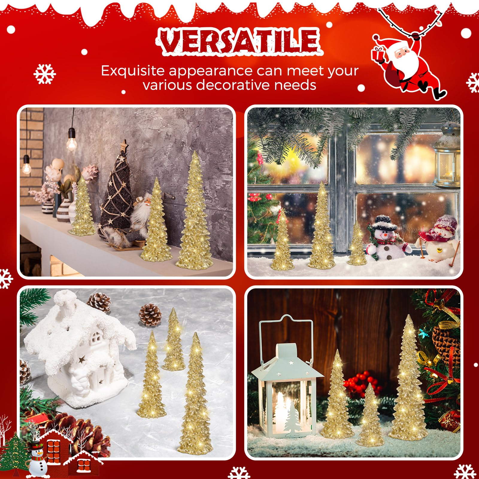 Foto 4 pulgar | Figuras De Árbol De Navidad Pangda, Resina Dorada, 28, 22, 18 Cm - Venta Internacional.
