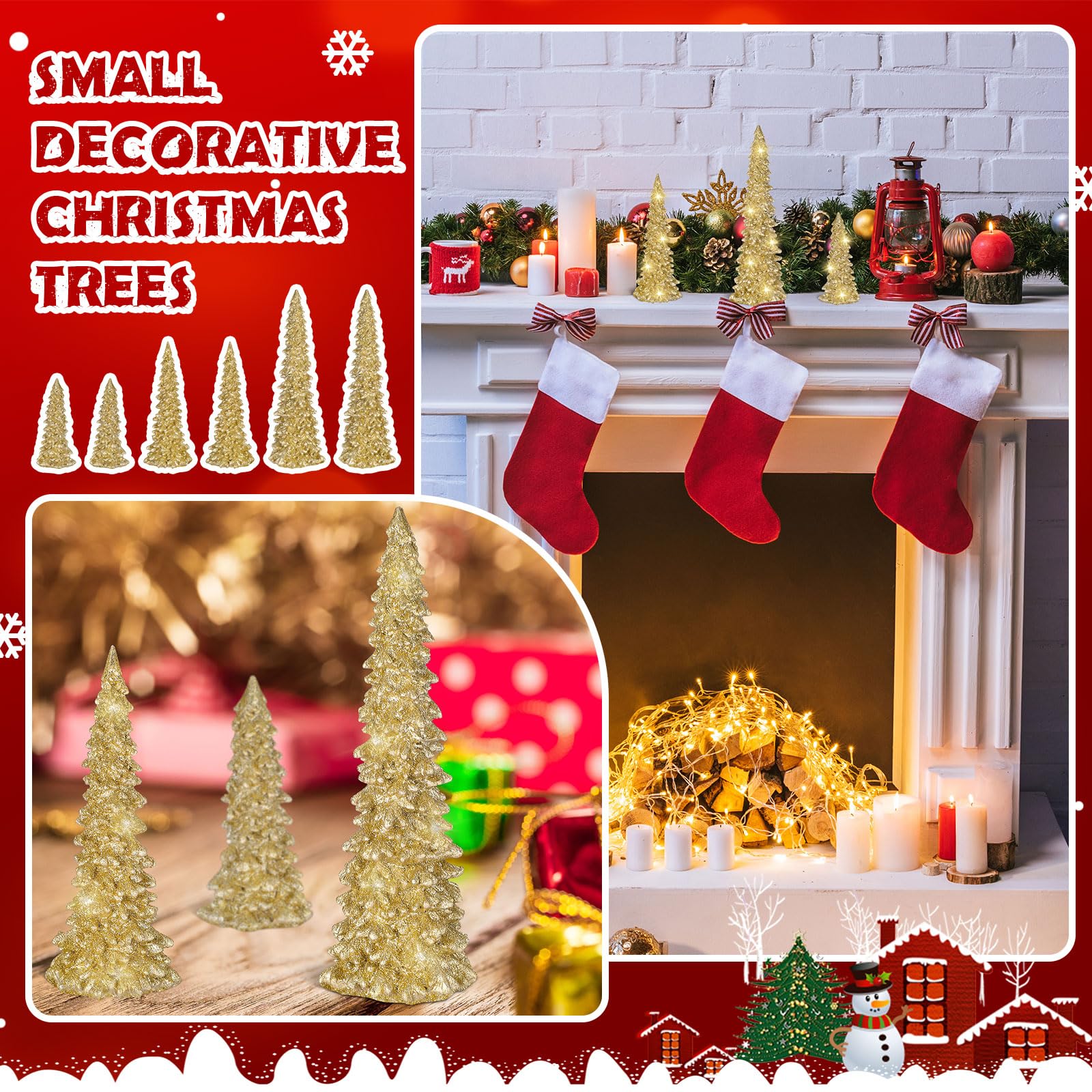 Foto 4 | Figuras De Árbol De Navidad Pangda, Resina Dorada, 28, 22, 18 Cm - Venta Internacional.