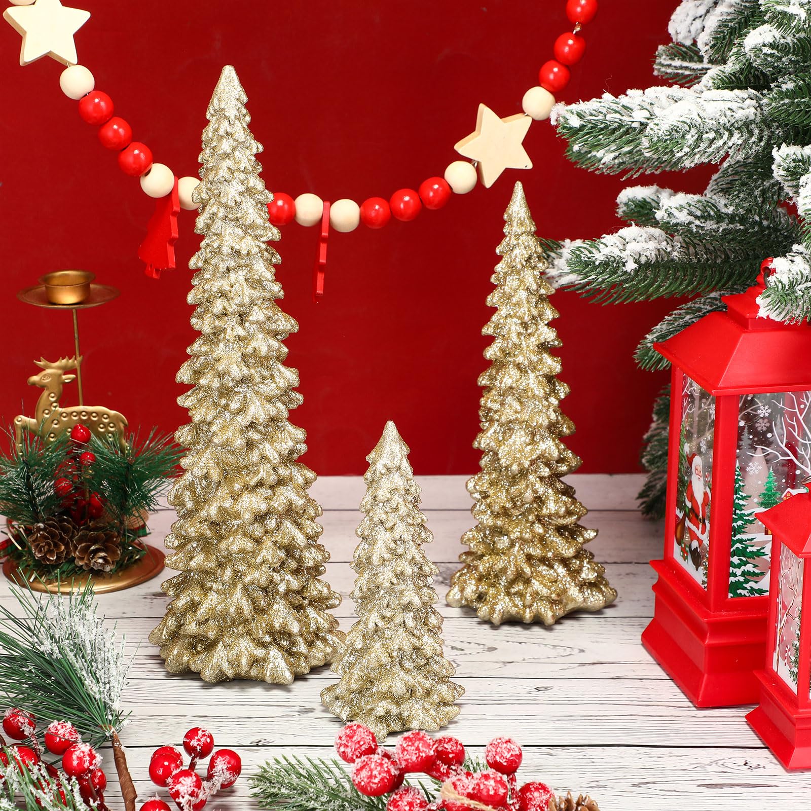 Foto 7 pulgar | Figuras De Árbol De Navidad Pangda, Resina Dorada, 28, 22, 18 Cm - Venta Internacional.