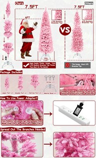 Foto 2 | Árbol De Navidad Turnmeon Rosa Preiluminado De 7.5 Pies Con 300 Luces Led - Venta Internacional.