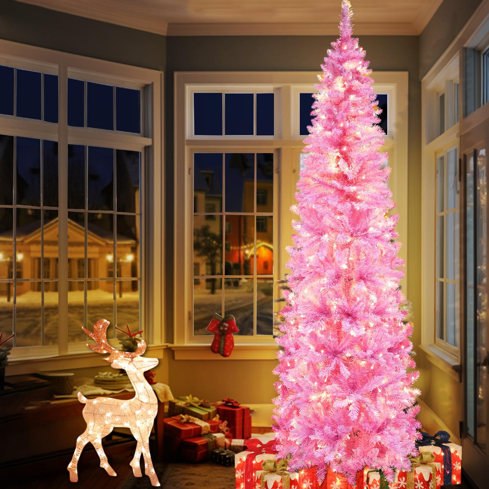 Foto 4 pulgar | Árbol De Navidad Turnmeon Rosa Preiluminado De 7.5 Pies Con 300 Luces Led - Venta Internacional.