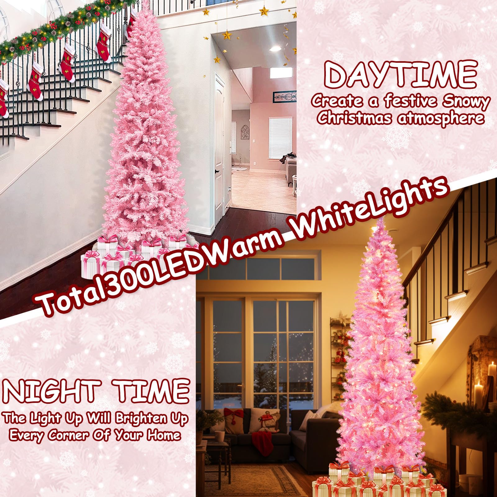 Foto 5 pulgar | Árbol De Navidad Turnmeon Rosa Preiluminado De 7.5 Pies Con 300 Luces Led - Venta Internacional.