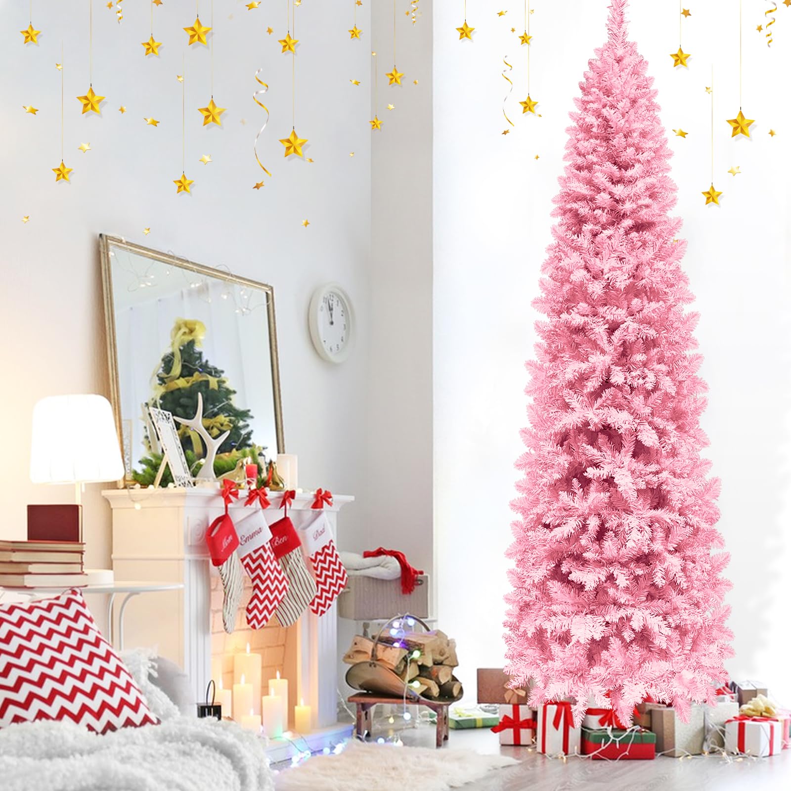 Foto 7 pulgar | Árbol De Navidad Turnmeon Rosa Preiluminado De 7.5 Pies Con 300 Luces Led - Venta Internacional.