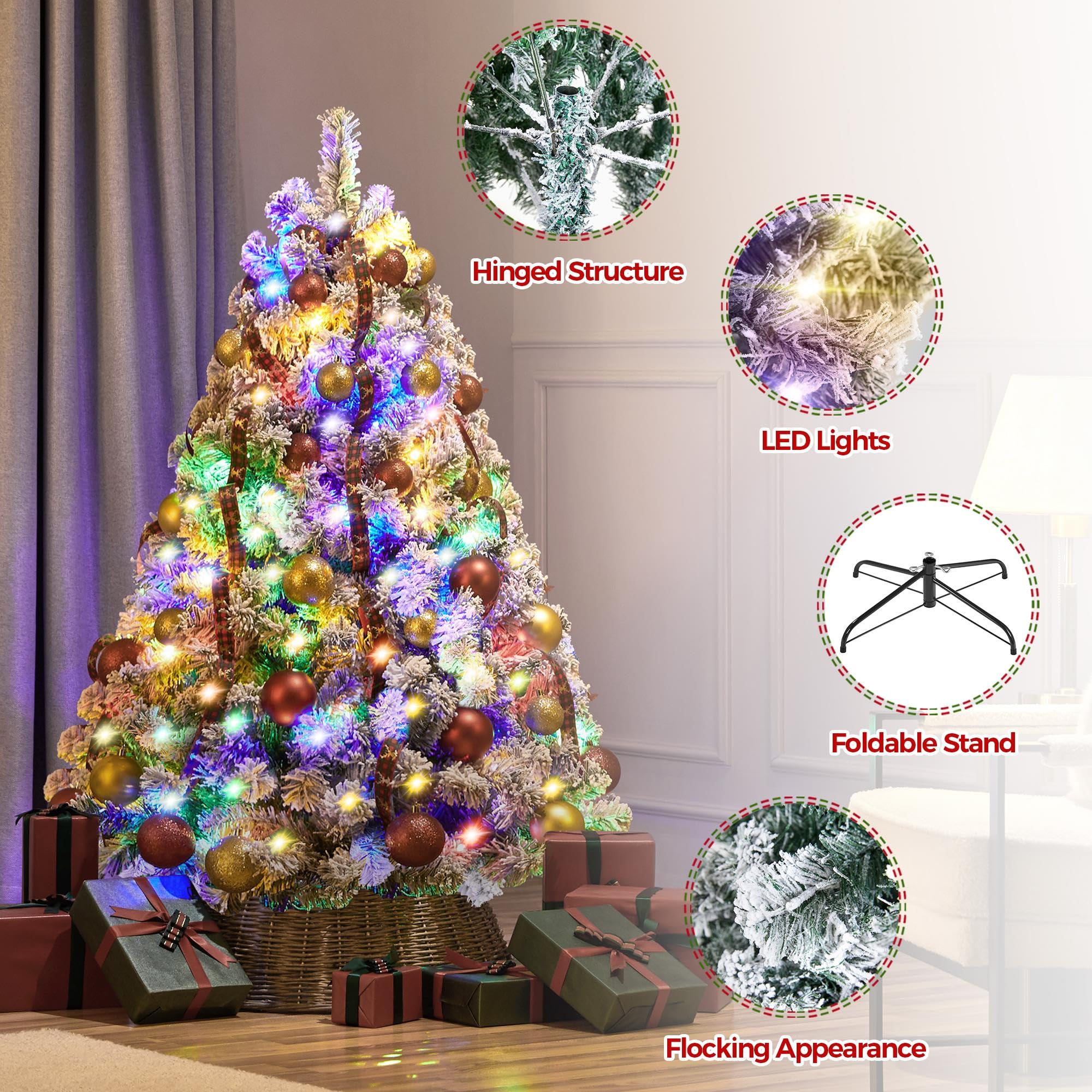 Foto 5 pulgar | Árbol De Navidad Yaheetech De 1,4 M Con 100 Luces Led Multicolores - Venta Internacional.