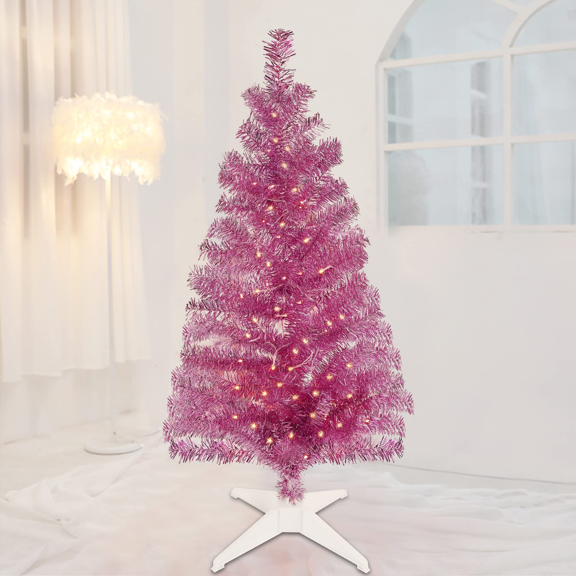 Foto 2 pulgar | Árbol De Navidad Juegoal De 4 Pies, Color Rosa Preiluminado Con 70 Led De Color Blanco Cálido - Venta Internacional.