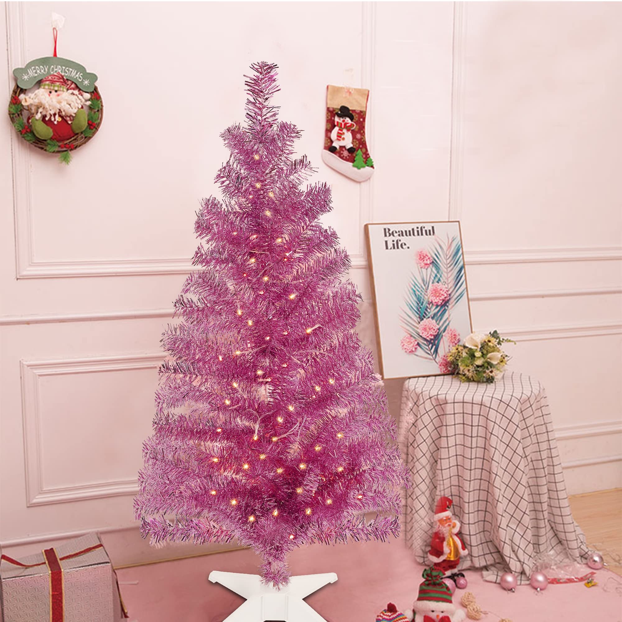 Foto 3 pulgar | Árbol De Navidad Juegoal De 4 Pies, Color Rosa Preiluminado Con 70 Led De Color Blanco Cálido - Venta Internacional.
