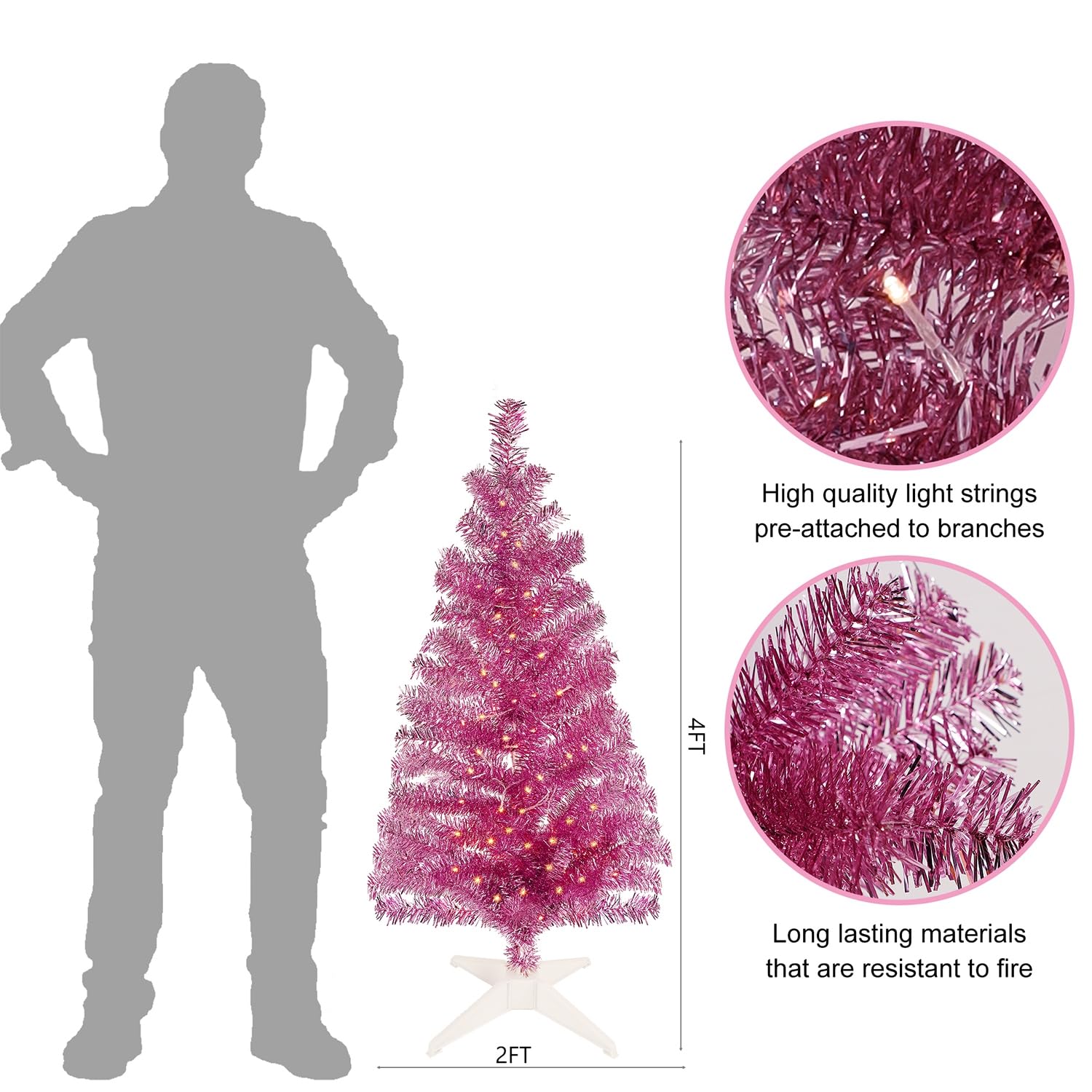Foto 5 pulgar | Árbol De Navidad Juegoal De 4 Pies, Color Rosa Preiluminado Con 70 Led De Color Blanco Cálido - Venta Internacional.