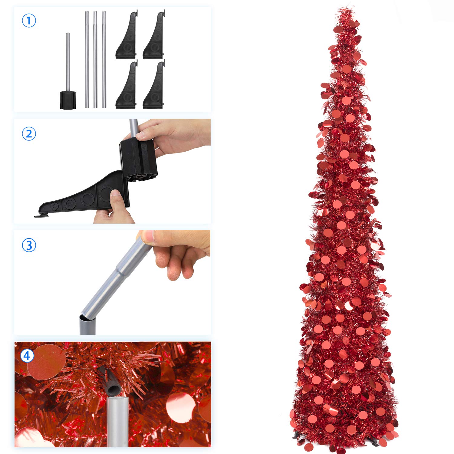 Foto 6 pulgar | Árbol De Navidad Macting, 150 Cm, Con Luces Rojas, Fácil De Montar - Venta Internacional.