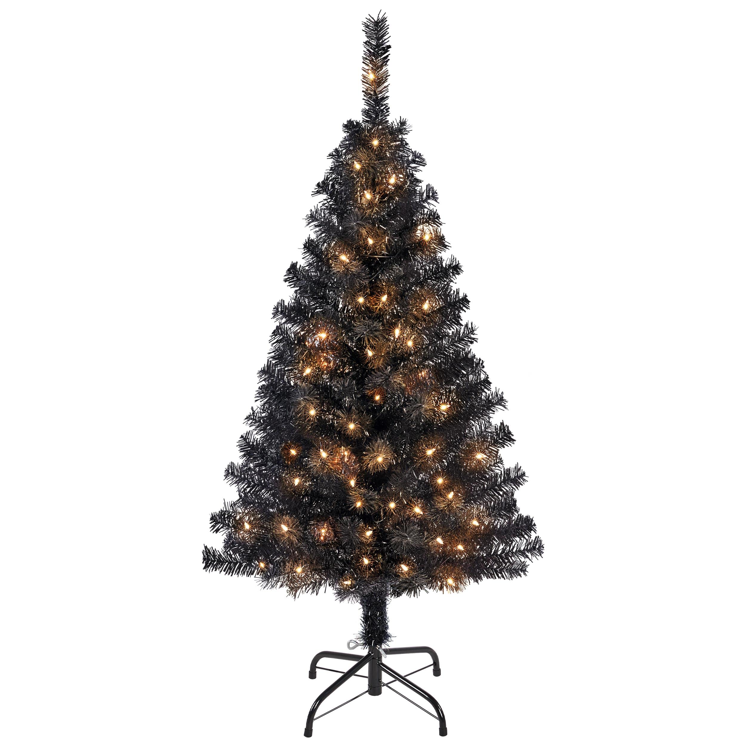 Foto 1 | Árbol De Navidad Yaheetech, Abeto Negro Preiluminado De 4 Pies Con Luces - Venta Internacional.