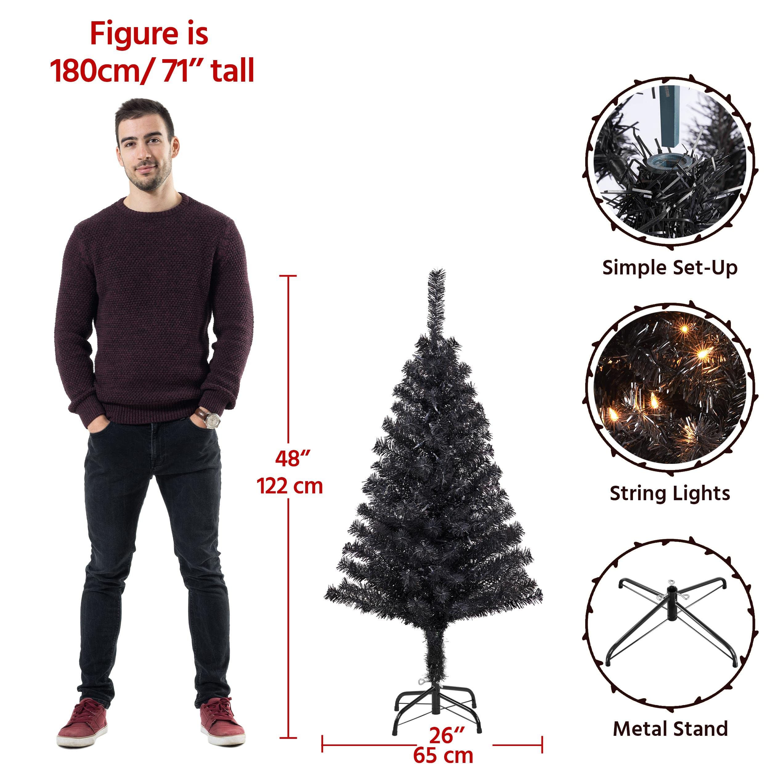 Foto 2 | Árbol De Navidad Yaheetech, Abeto Negro Preiluminado De 4 Pies Con Luces - Venta Internacional.