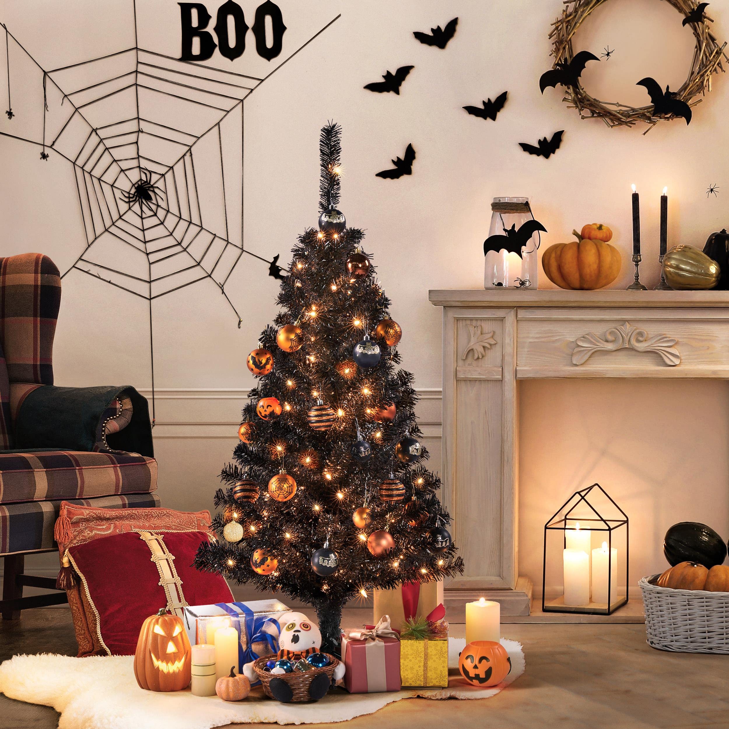 Foto 3 | Árbol De Navidad Yaheetech, Abeto Negro Preiluminado De 4 Pies Con Luces - Venta Internacional.