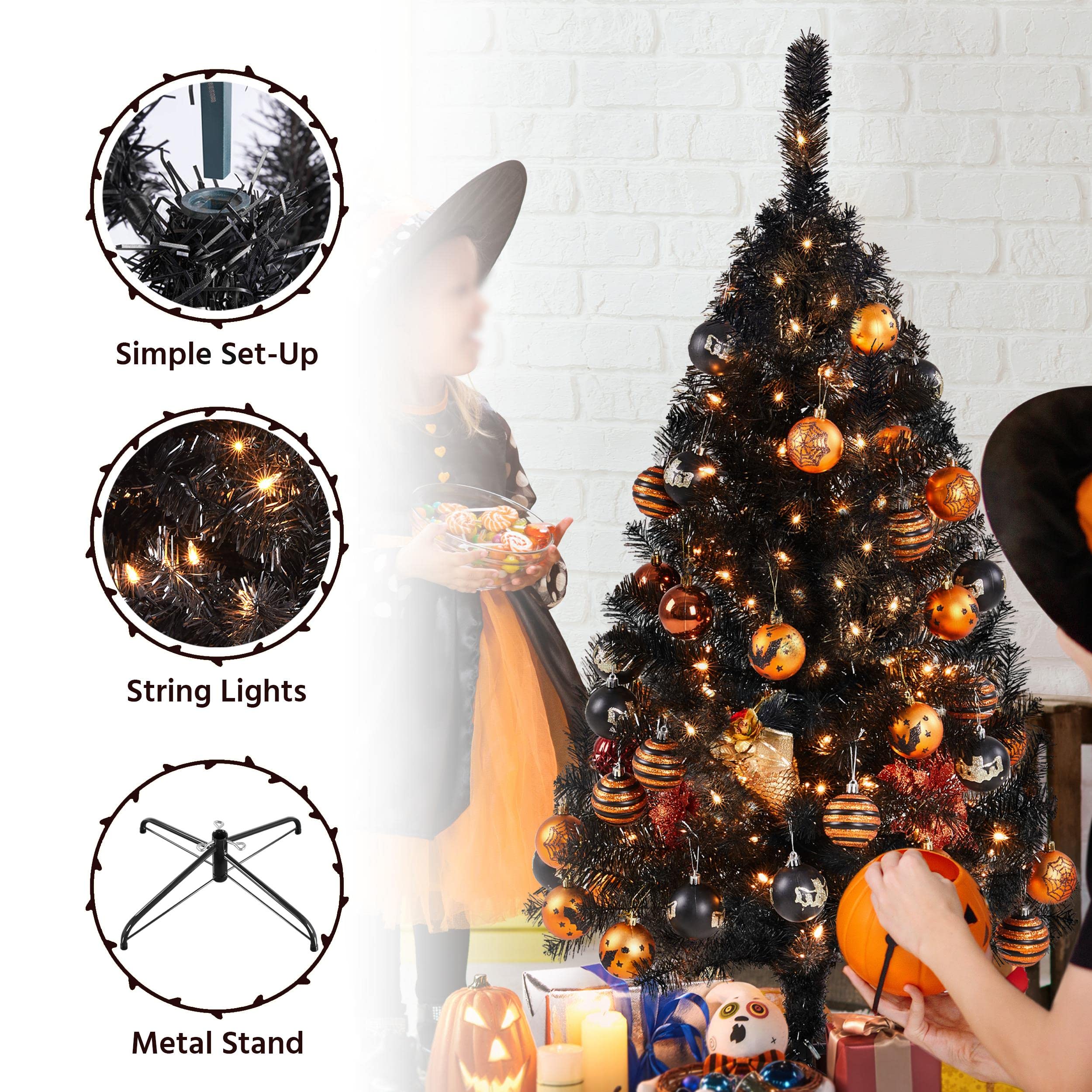 Foto 5 pulgar | Árbol De Navidad Yaheetech, Abeto Negro Preiluminado De 4 Pies Con Luces - Venta Internacional.