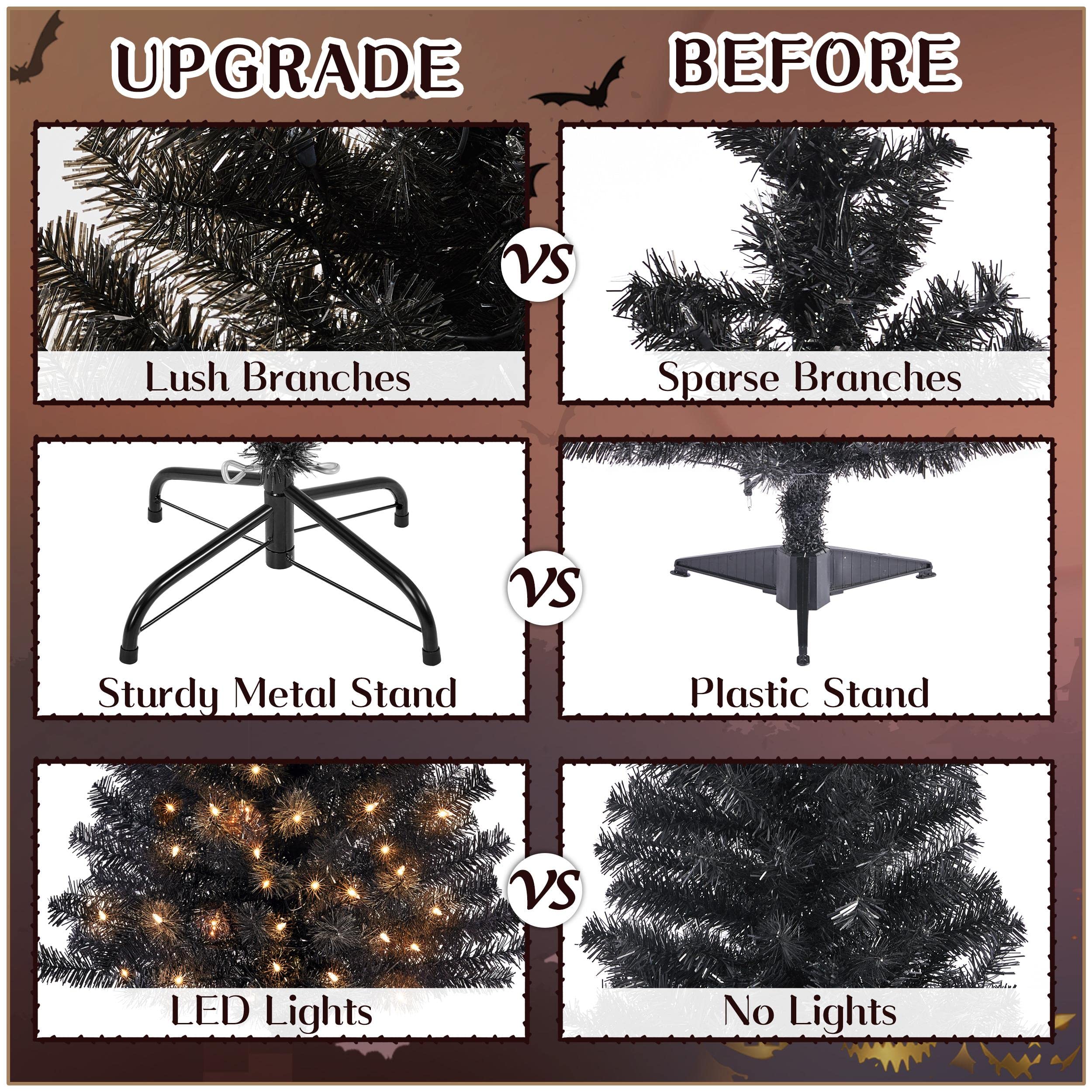 Foto 6 | Árbol De Navidad Yaheetech, Abeto Negro Preiluminado De 4 Pies Con Luces - Venta Internacional.