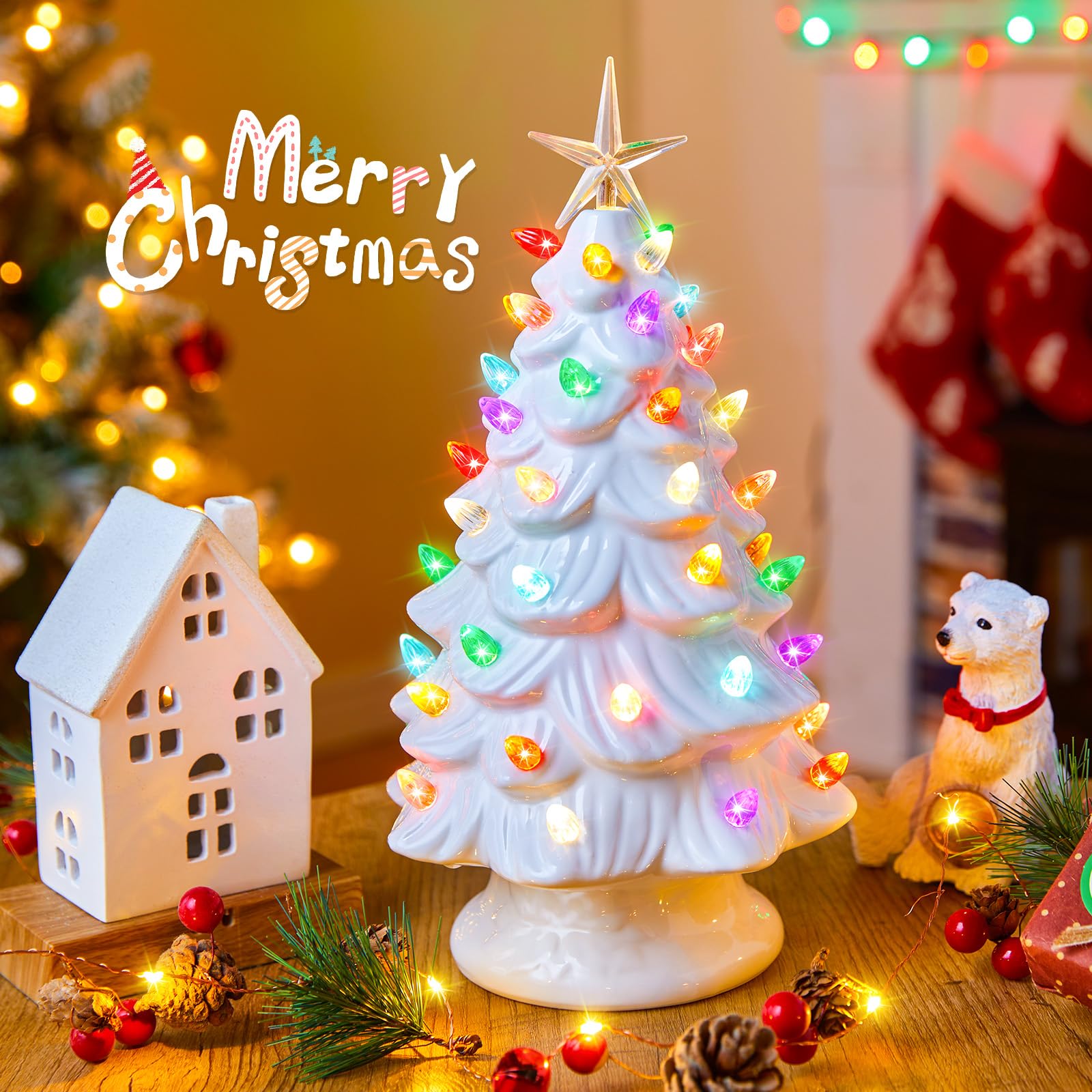 Foto 1 | Árbol De Navidad De Cerámica Brightown De 13 Pulgadas Con Luces Led - Venta Internacional.
