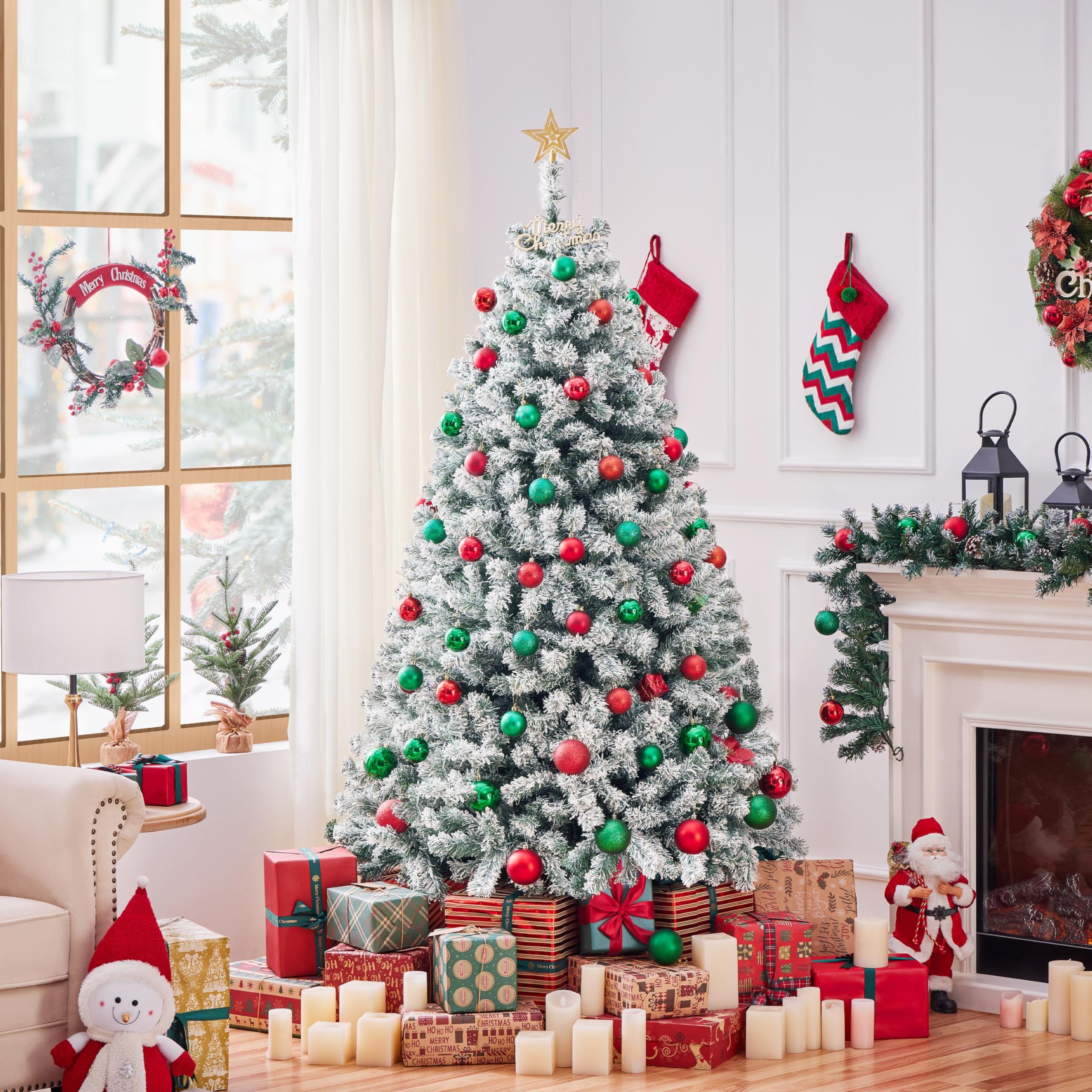 Foto 3 pulgar | Árbol De Navidad Yaheetech De 6 Pies De Abeto Cubierto De Nieve Con 820 Puntas - Venta Internacional.
