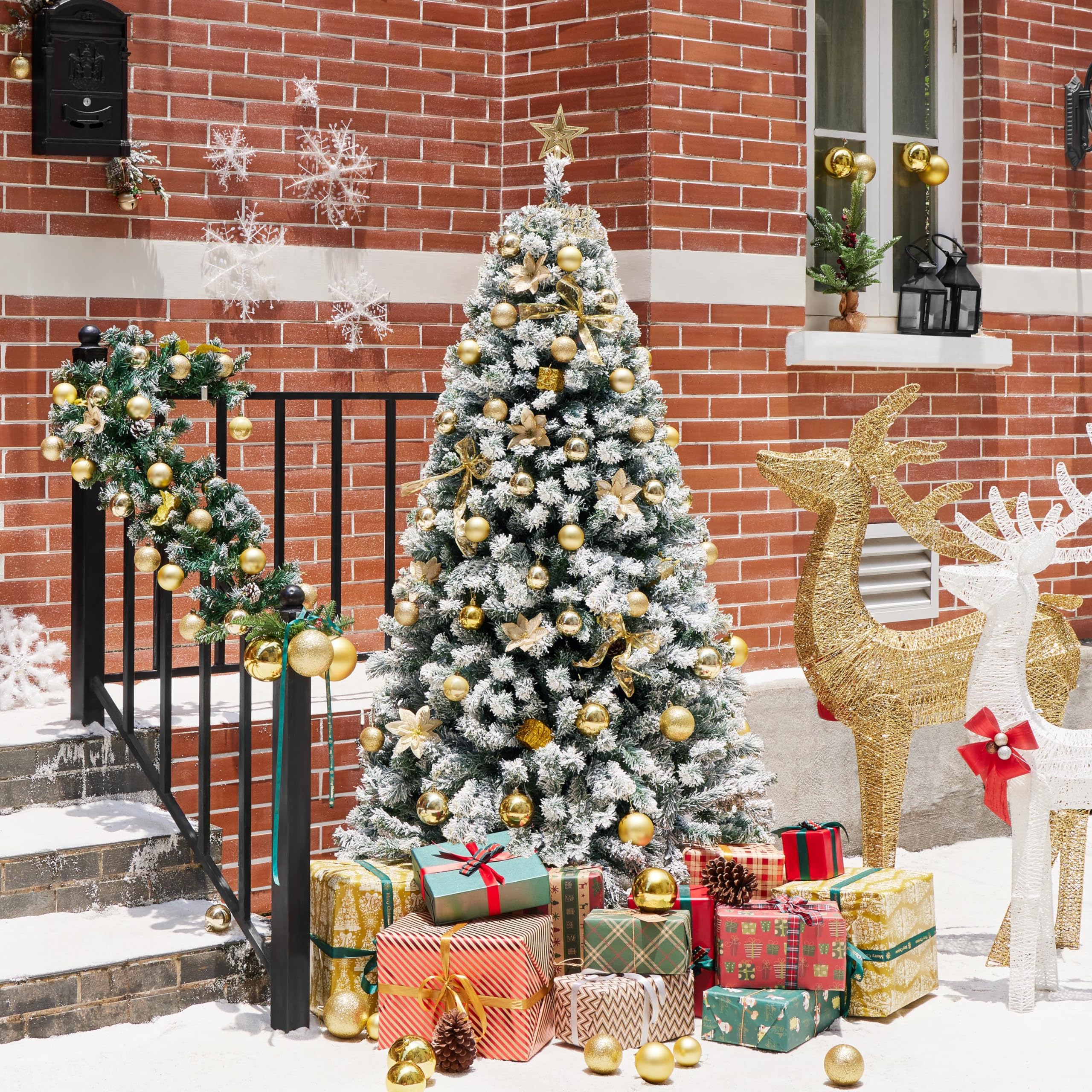 Foto 4 | Árbol De Navidad Yaheetech De 6 Pies De Abeto Cubierto De Nieve Con 820 Puntas - Venta Internacional.