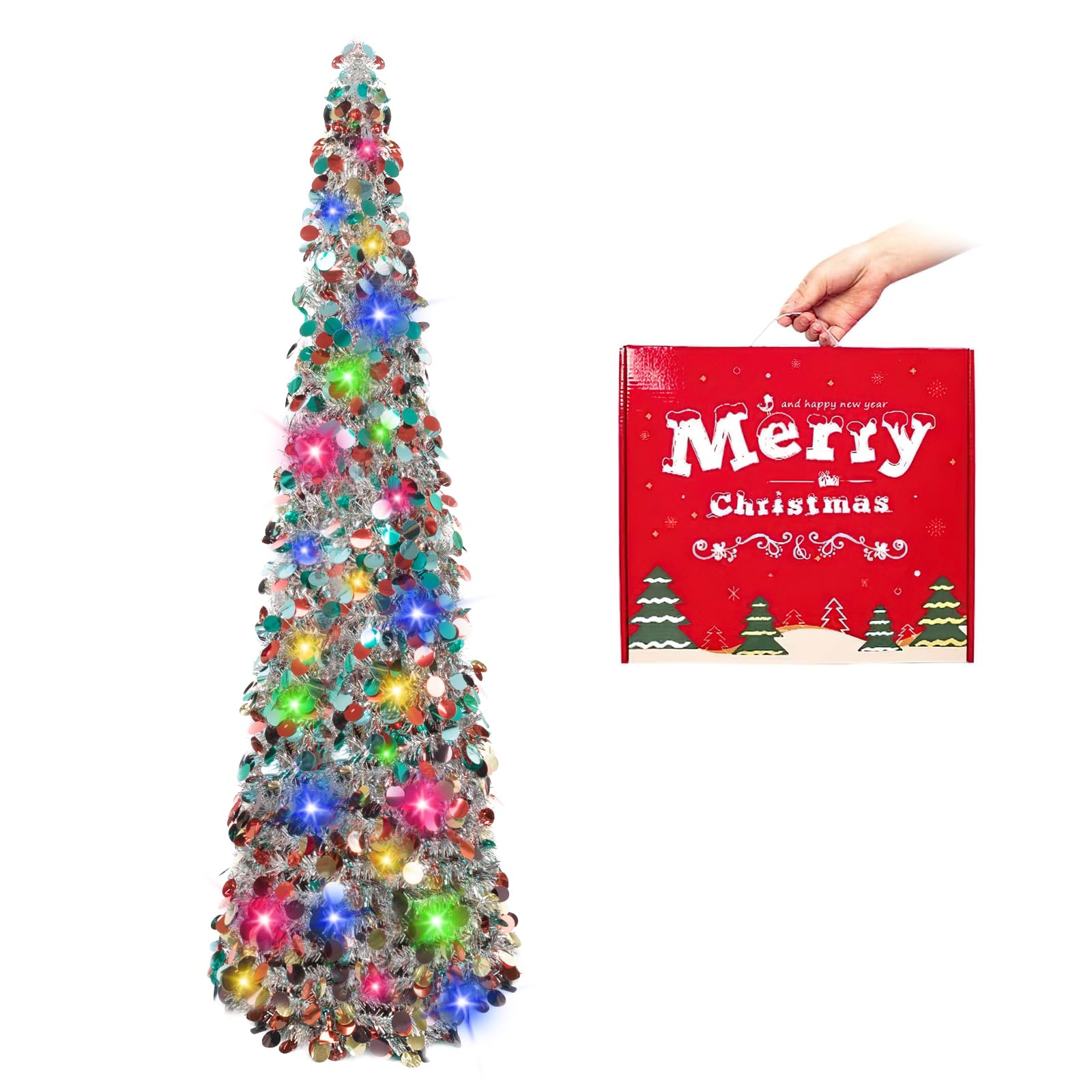 Foto 2 pulgar | Árbol De Navidad Macting Desplegable De 1,5 M Con Luces Plateadas - Venta Internacional.