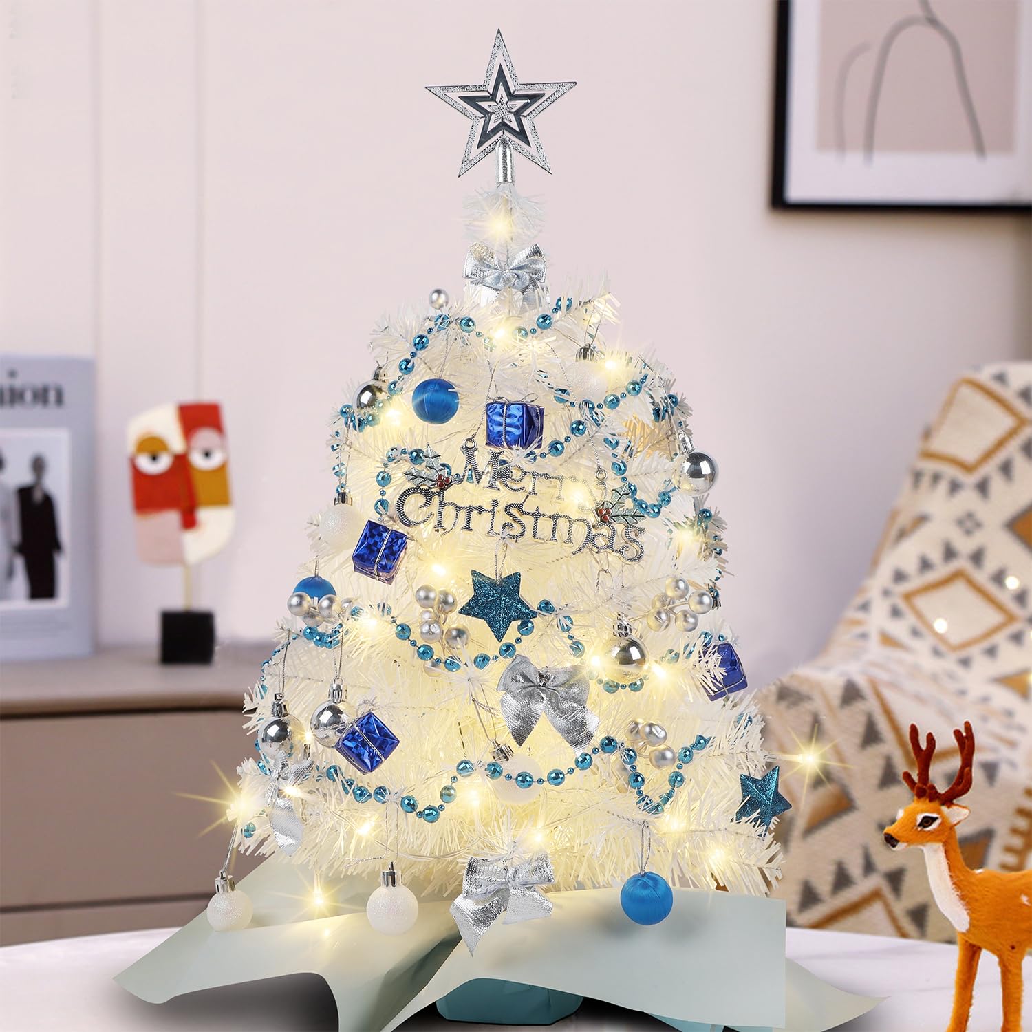 Foto 2 pulgar | Árbol De Navidad Juegoal, Tamaño Pequeño, 60 Cm, Con 50 Luces Led, Color Blanco - Venta Internacional.