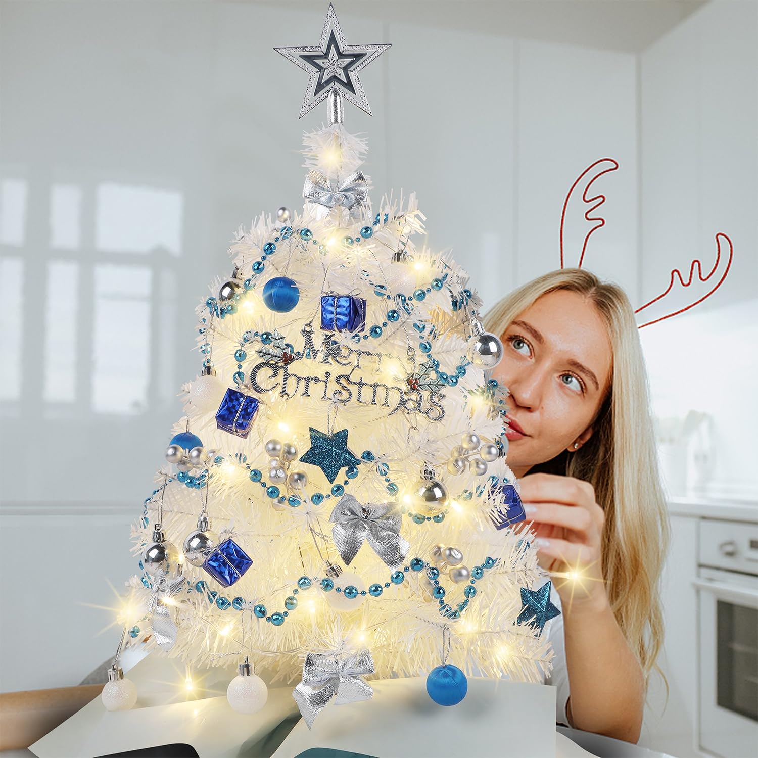 Foto 8 pulgar | Árbol De Navidad Juegoal, Tamaño Pequeño, 60 Cm, Con 50 Luces Led, Color Blanco - Venta Internacional.