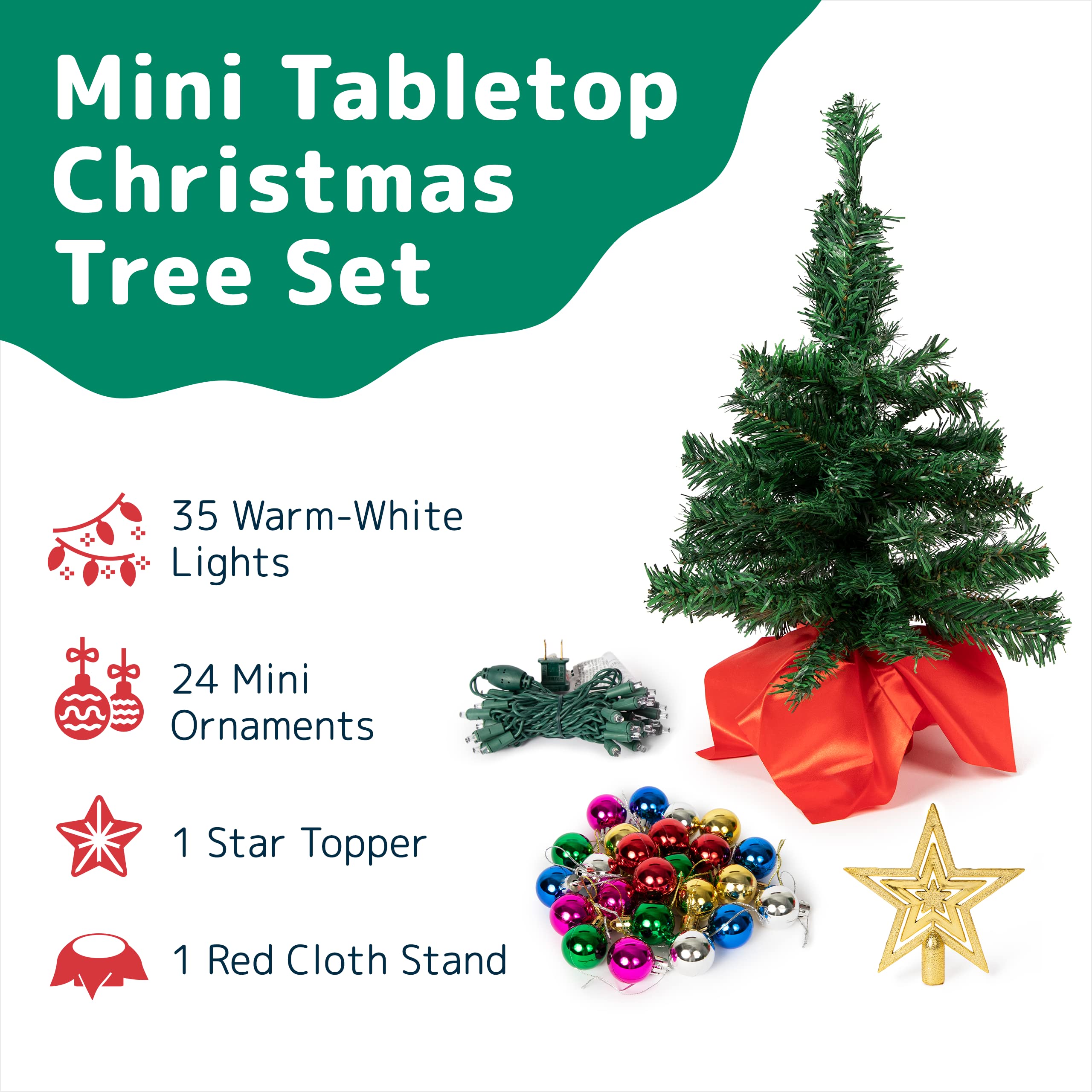 Foto 3 pulgar | Árbol De Navidad Prextex Mini De 22 Pulgadas Con Adornos De Luces, Color Verde - Venta Internacional.