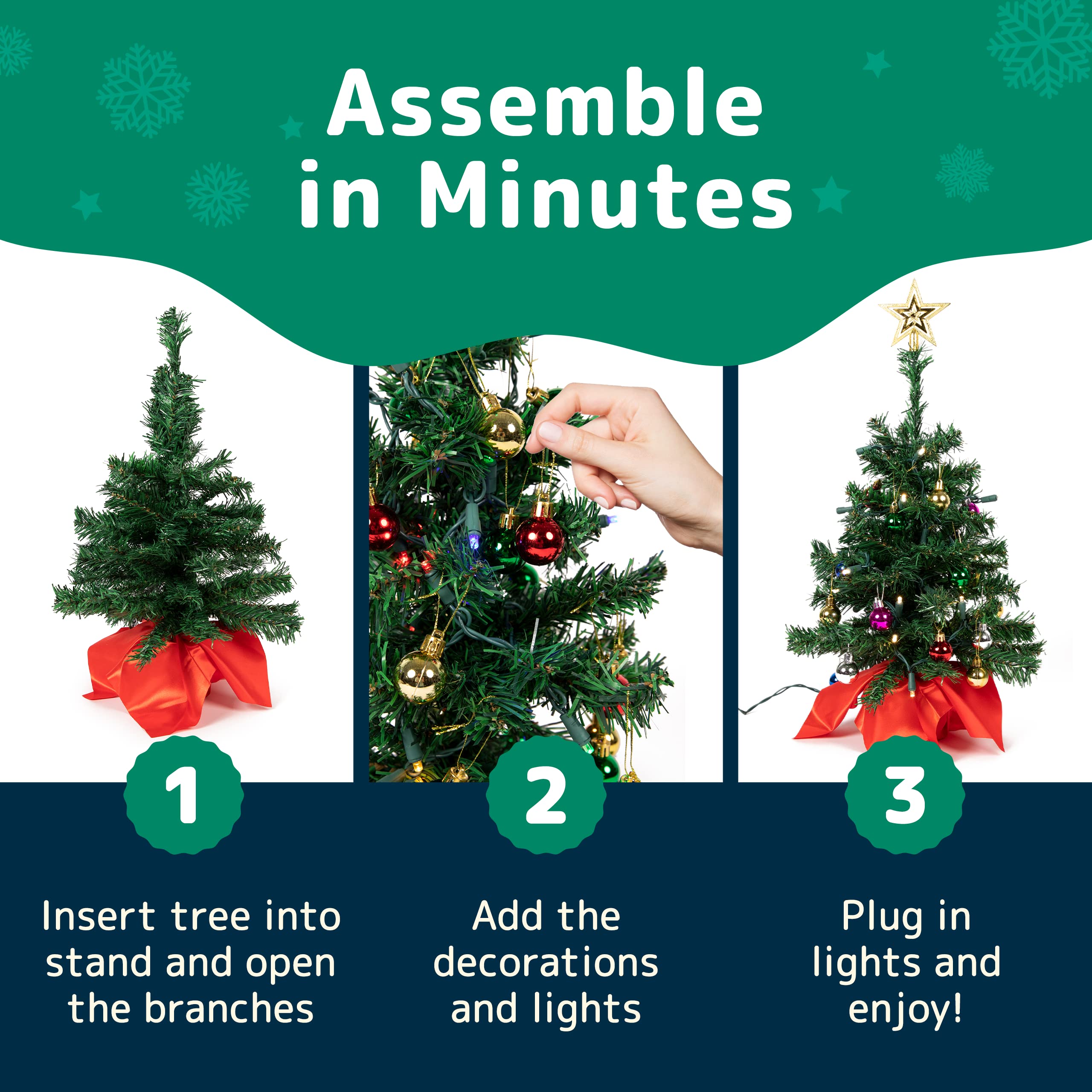 Foto 5 pulgar | Árbol De Navidad Prextex Mini De 22 Pulgadas Con Adornos De Luces, Color Verde - Venta Internacional.