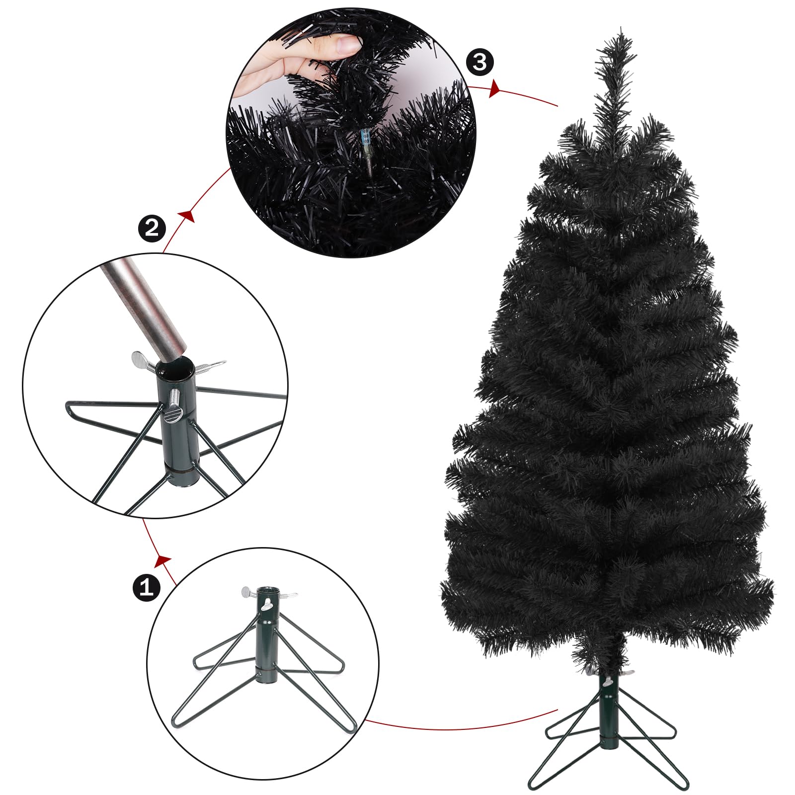 Foto 5 pulgar | Árbol De Navidad Ccinee De 3 Pies Con Soporte De Pvc Negro Para Decoración Navideña - Venta Internacional.