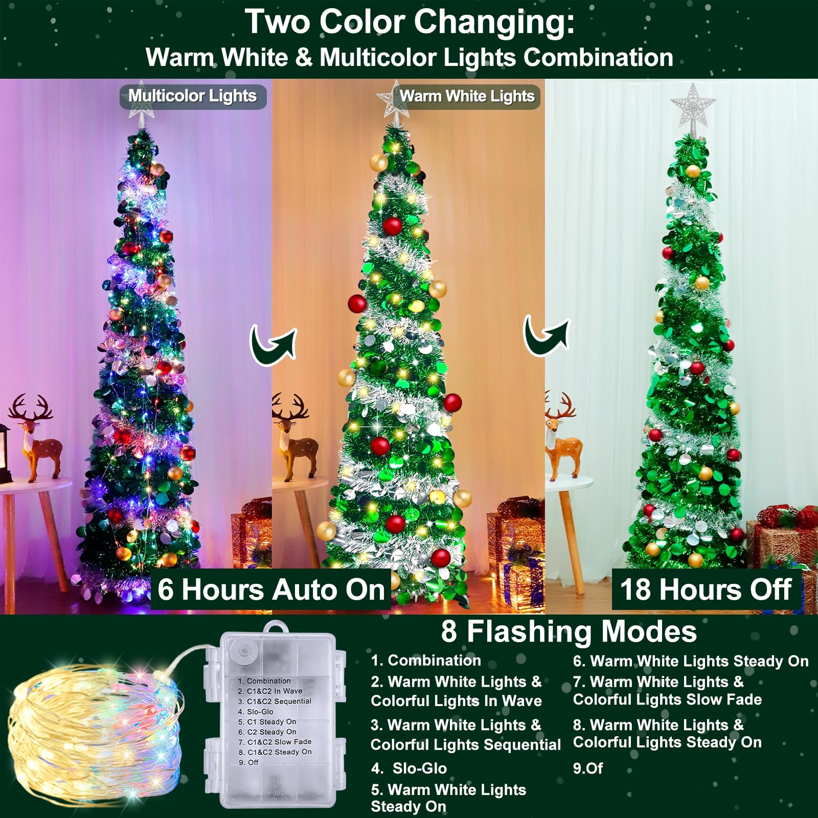 Foto 4 pulgar | Árbol De Navidad Turnmeon De 6 Pies Con Batería De 100 Luces Cálidas - Venta Internacional.