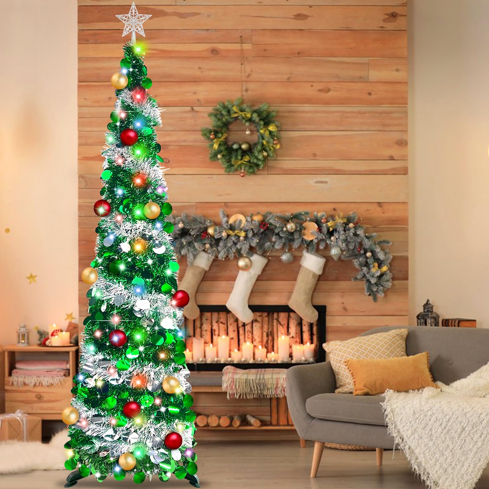 Foto 4 | Árbol De Navidad Turnmeon De 6 Pies Con Batería De 100 Luces Cálidas - Venta Internacional.