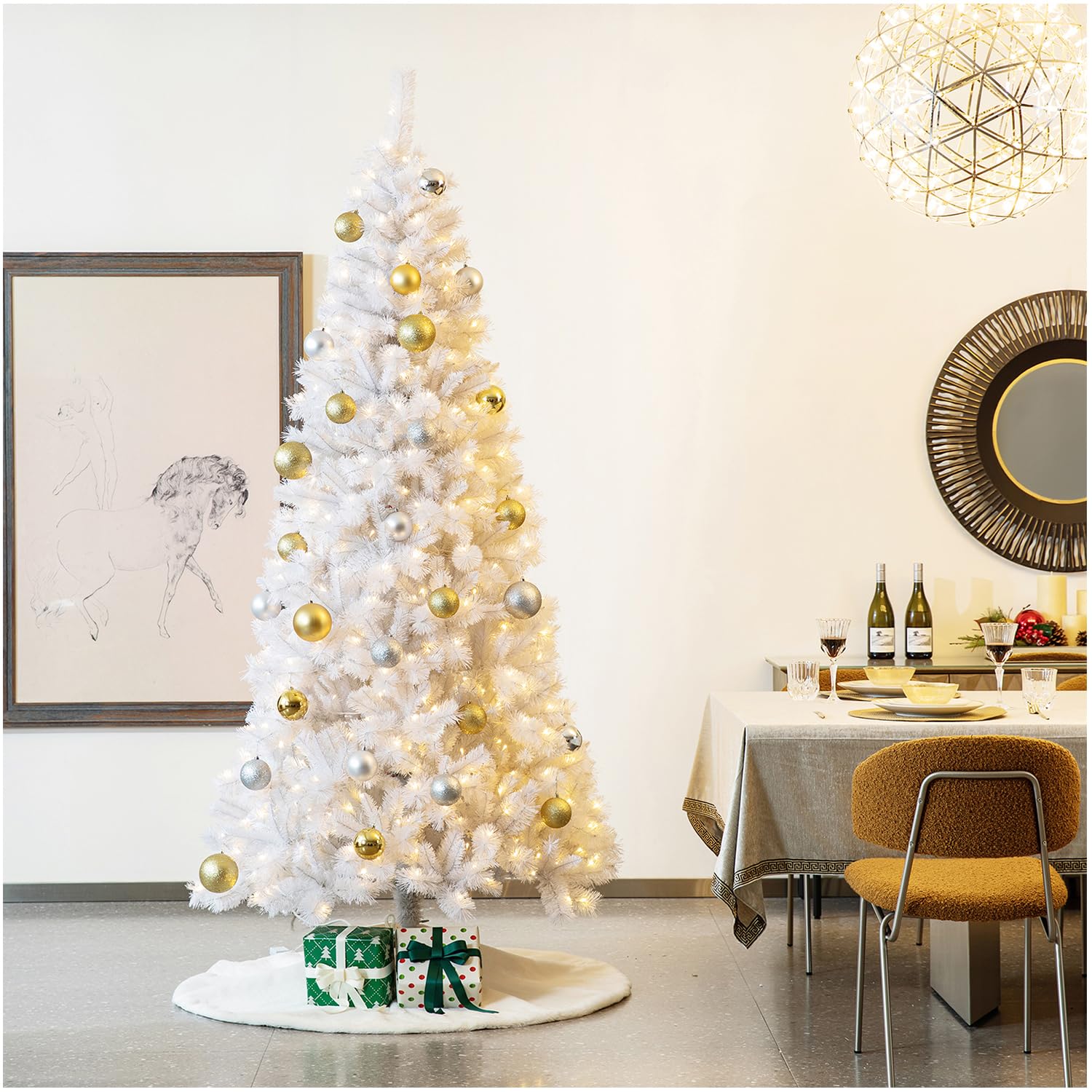 Foto 3 pulgar | Árbol De Navidad Glitzhome De Pino Blanco Preiluminado De 8 Pies Con 500 Luces - Venta Internacional.