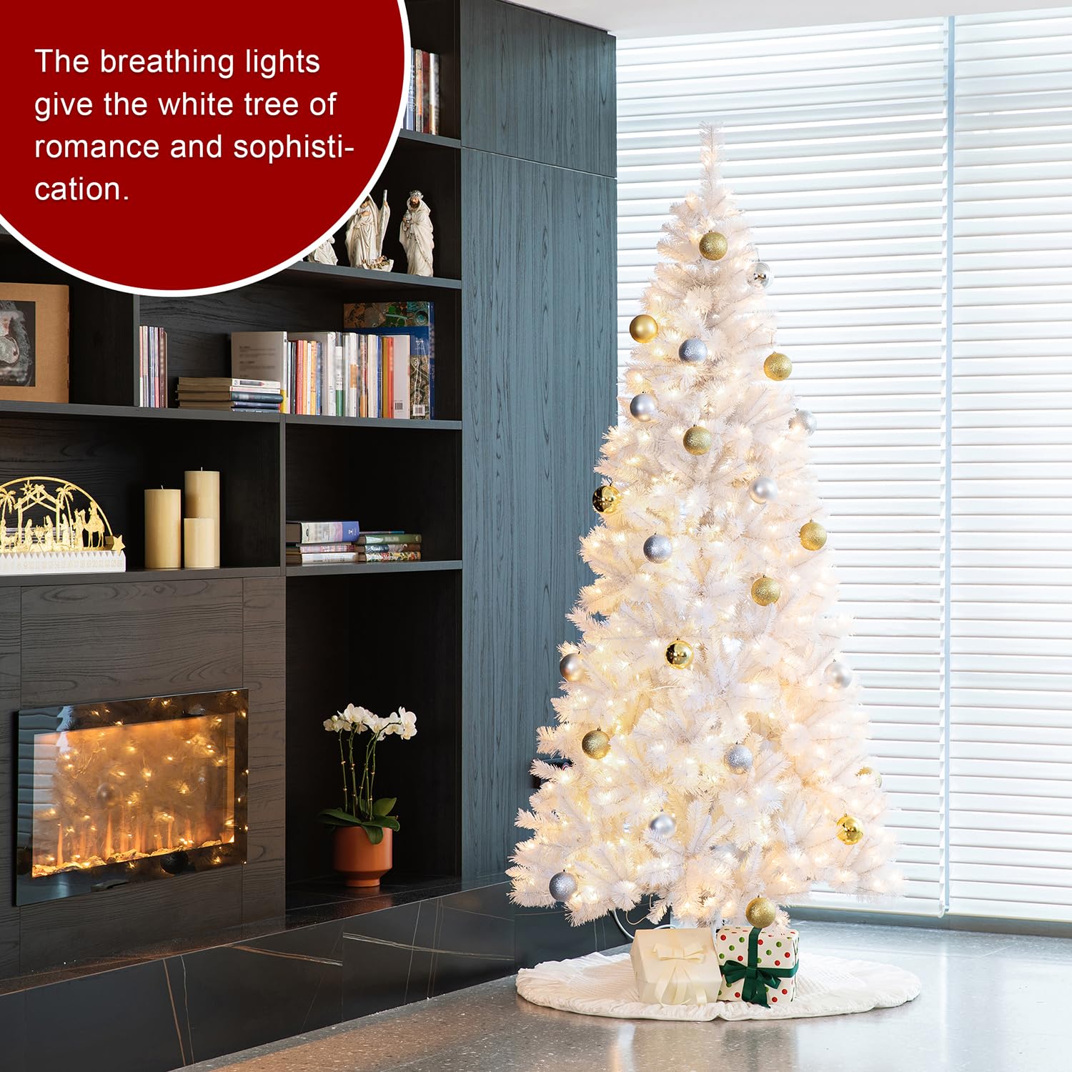 Foto 5 pulgar | Árbol De Navidad Glitzhome De Pino Blanco Preiluminado De 8 Pies Con 500 Luces - Venta Internacional.